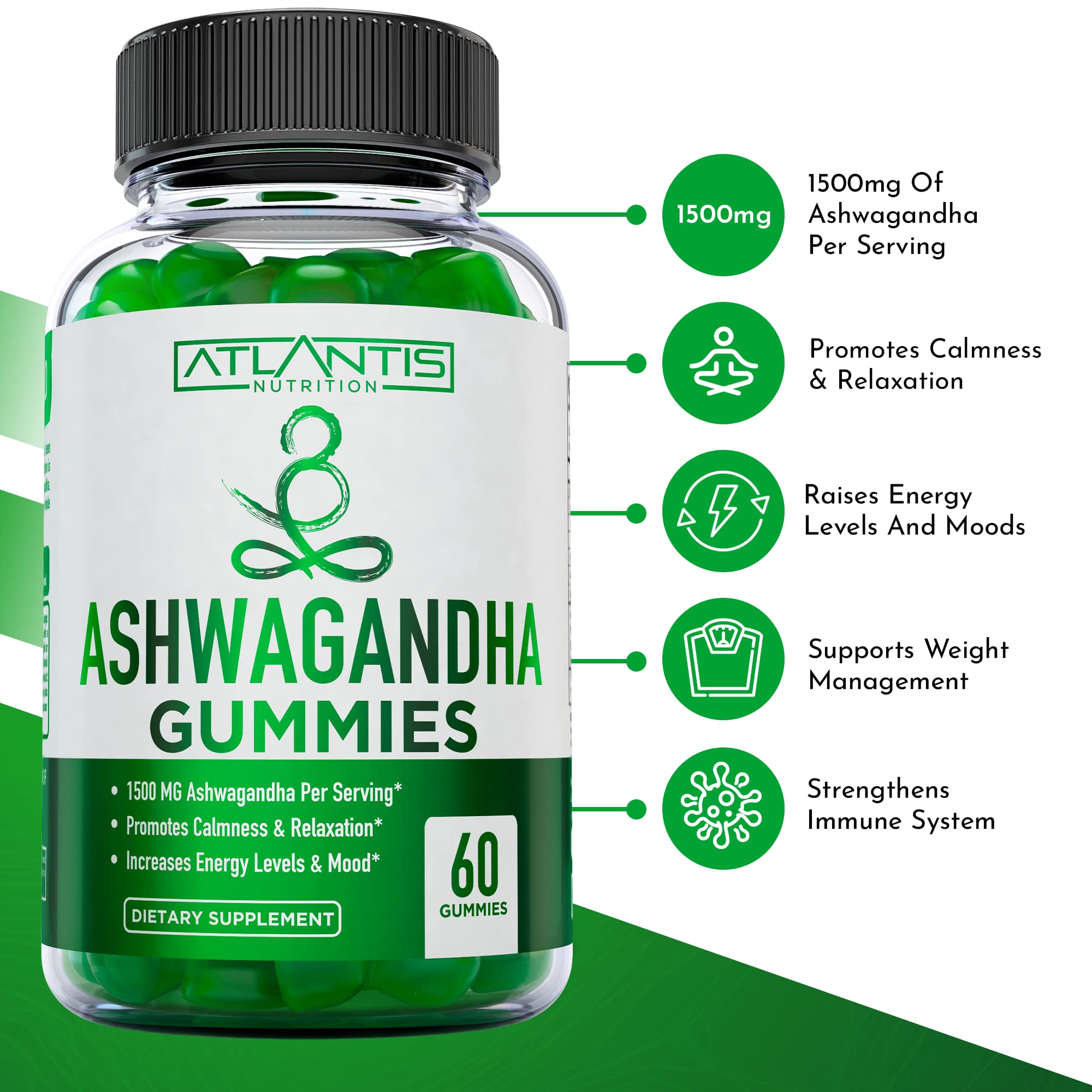 Foto 3 pulgar | Gummies Atlantis Nutrition Ashwagandha 1500 Mg Con Vitamina D Y Zinc - Venta Internacional.