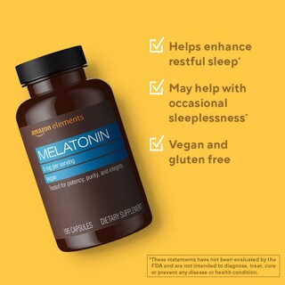 Foto 4 | Suplemento Amazon Elements, Cápsulas De Melatonina De 5 Mg, 195 Unidades - Venta Internacional.