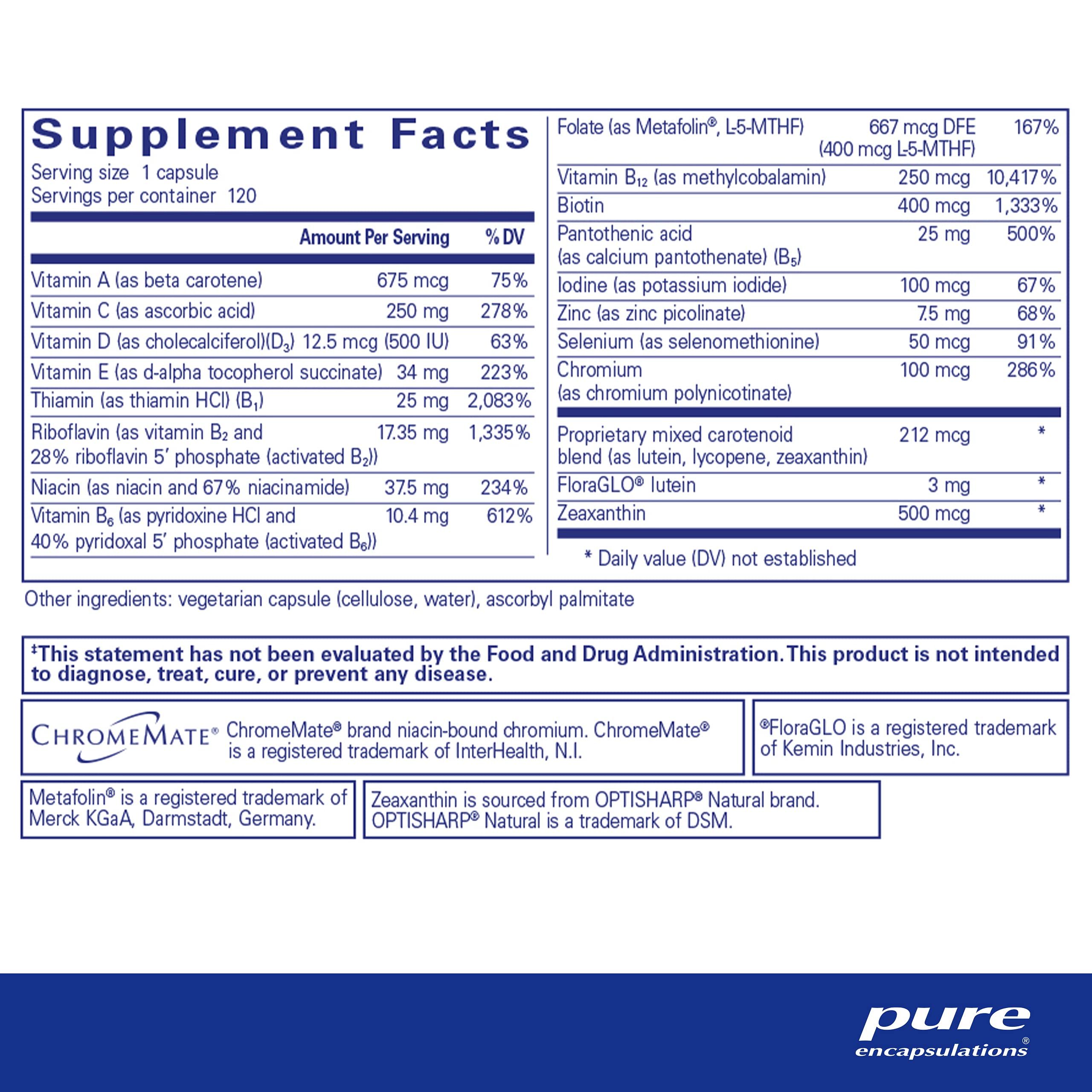 Foto 3 pulgar | Suplemento Pure Encapsulations Multi T/d 120 Cápsulas - Venta Internacional.