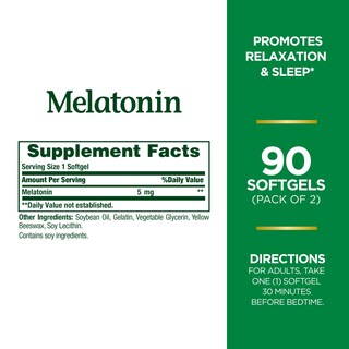 Foto 2 | Suplemento De Melatonina Nature's Bounty 5 Mg 90 Cápsulas Blandas - Venta Internacional