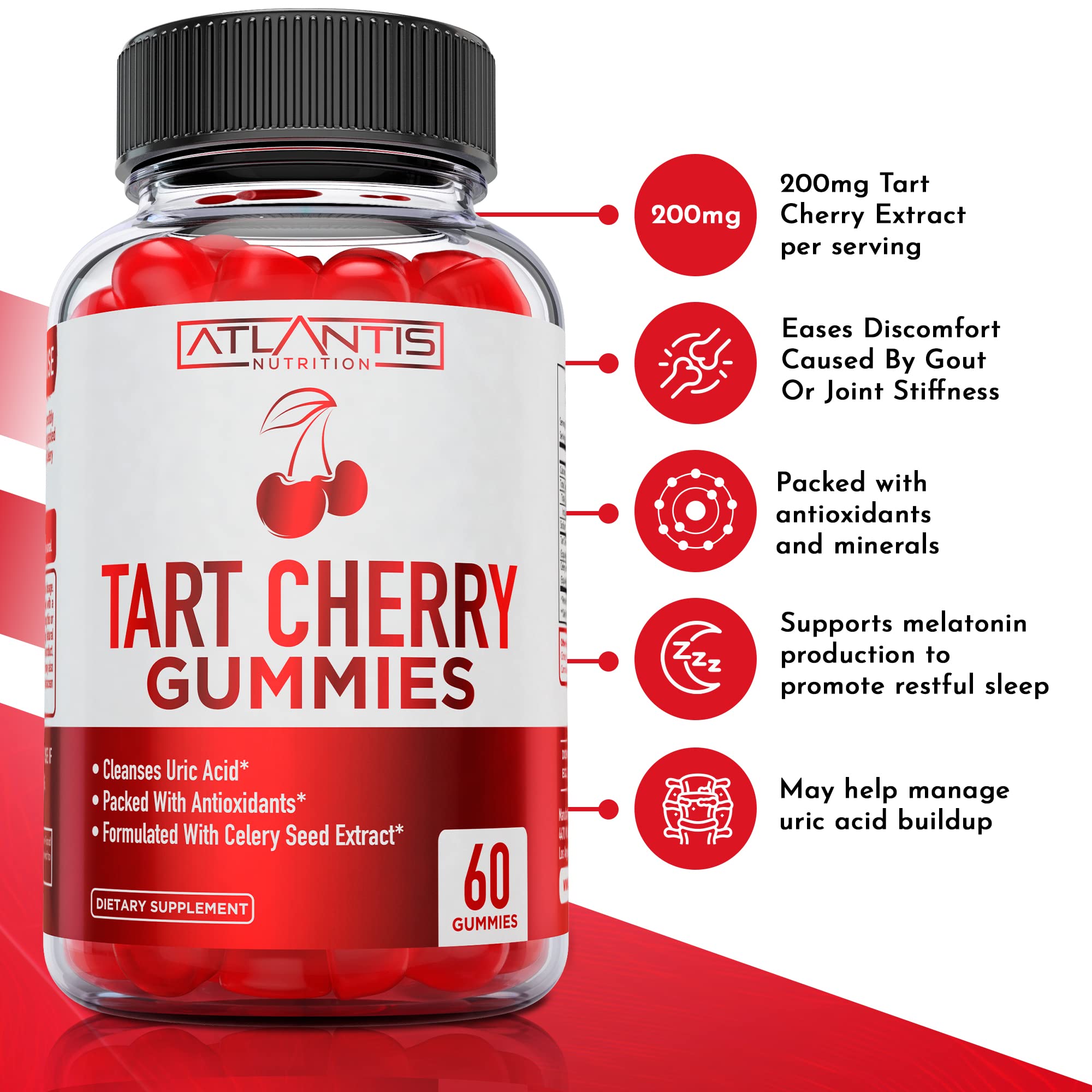 Foto 3 pulgar | Suplemento Atlantis Nutrition Tart Cherry Gummies 60 Unidades - Venta Internacional.