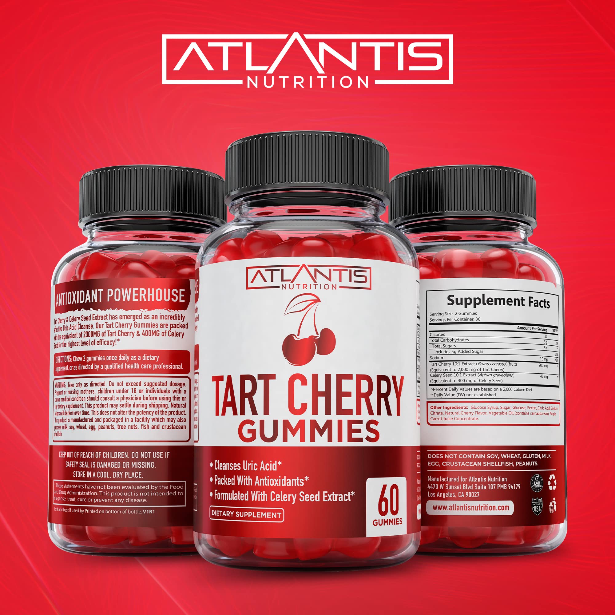 Foto 5 pulgar | Suplemento Atlantis Nutrition Tart Cherry Gummies 60 Unidades - Venta Internacional.