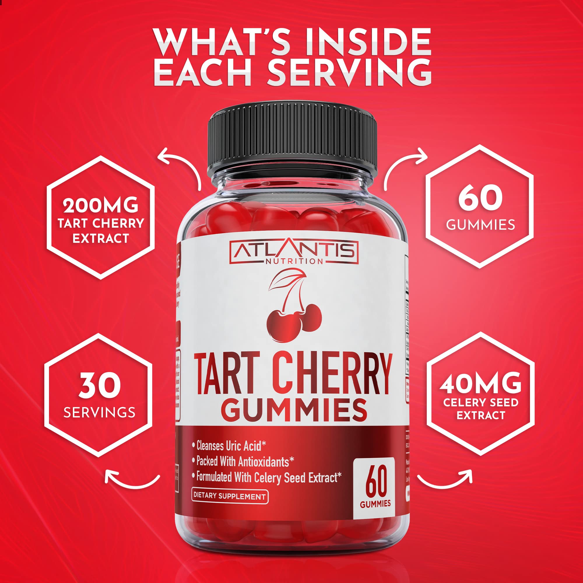 Foto 6 pulgar | Suplemento Atlantis Nutrition Tart Cherry Gummies 60 Unidades - Venta Internacional.