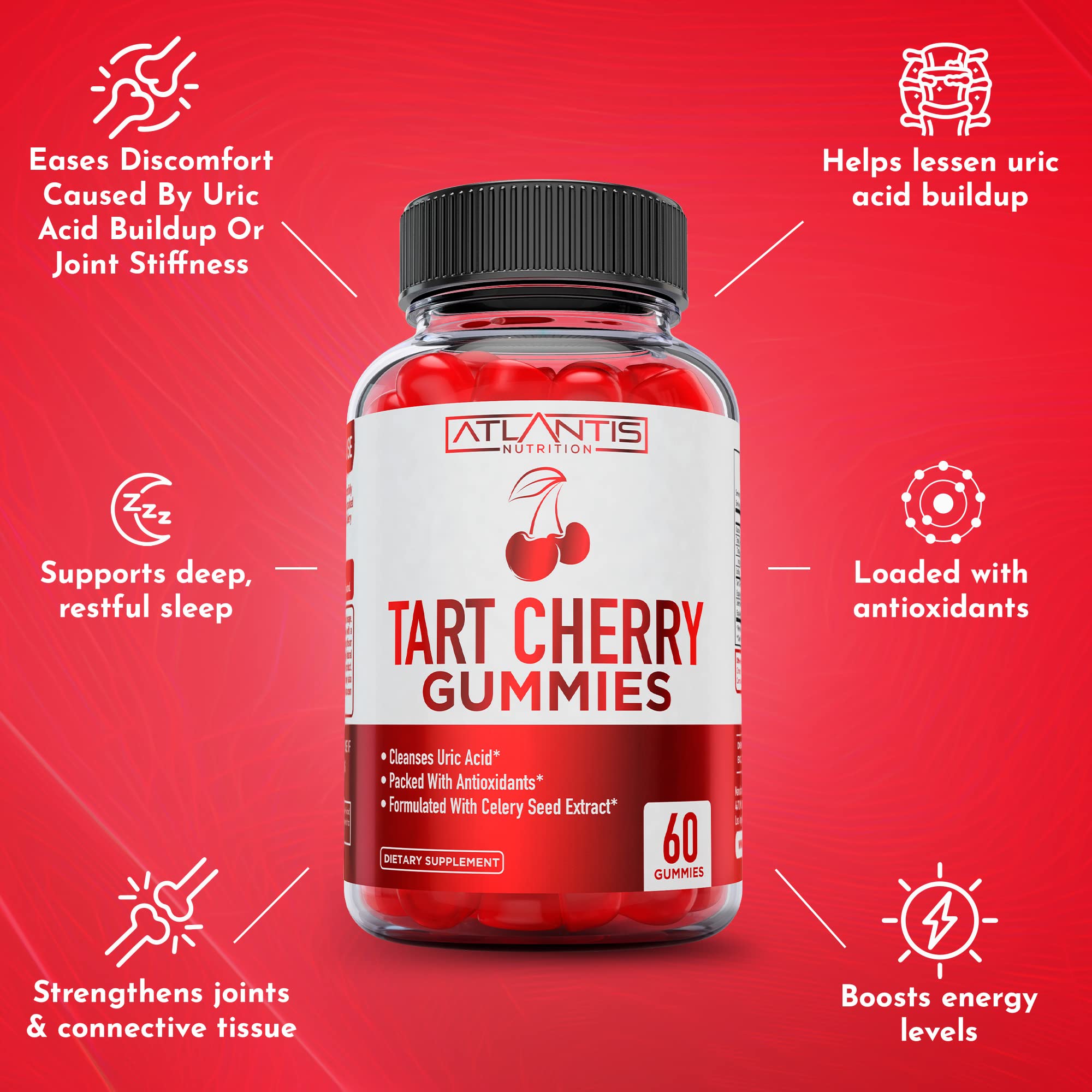 Foto 7 pulgar | Suplemento Atlantis Nutrition Tart Cherry Gummies 60 Unidades - Venta Internacional.