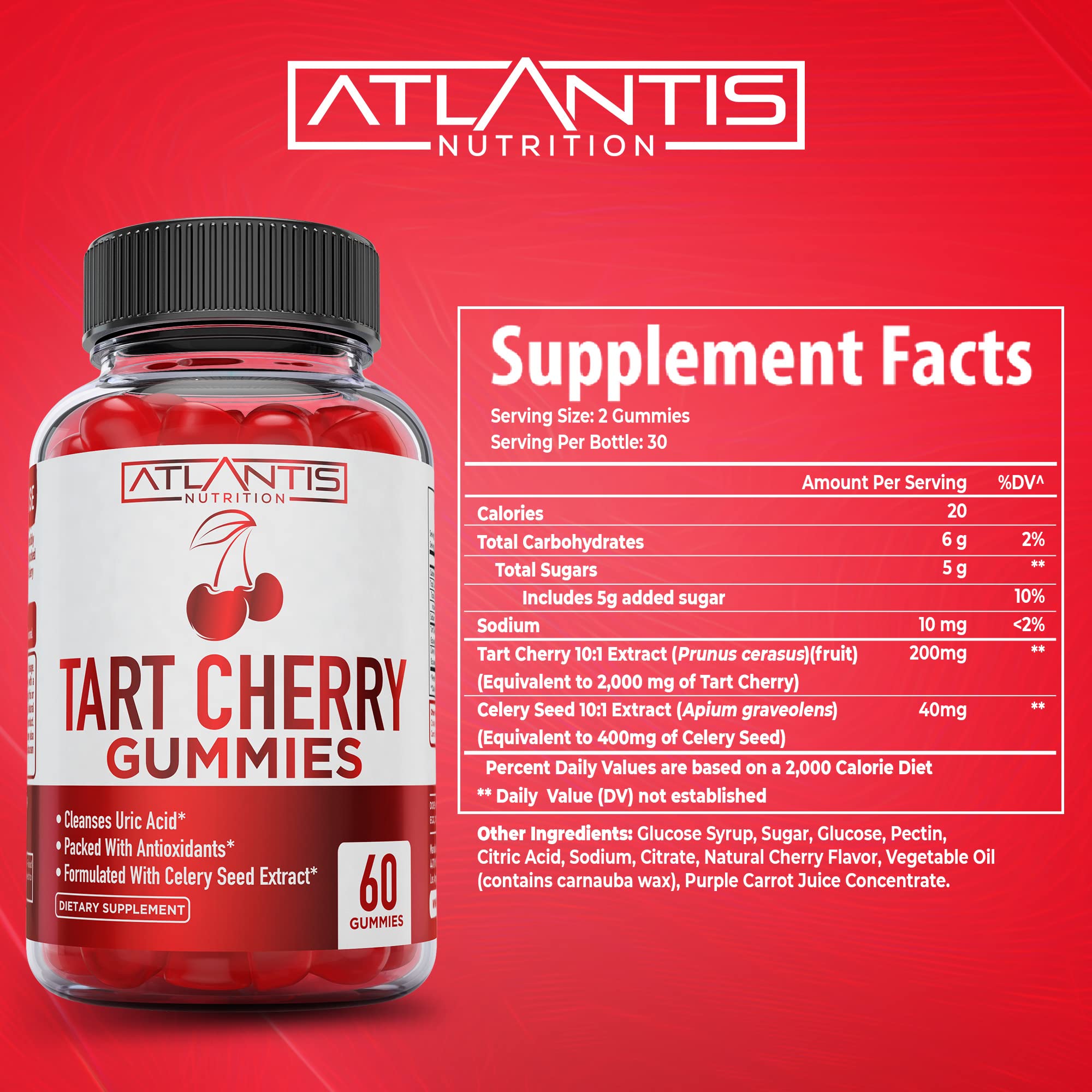 Foto 8 pulgar | Suplemento Atlantis Nutrition Tart Cherry Gummies 60 Unidades - Venta Internacional.