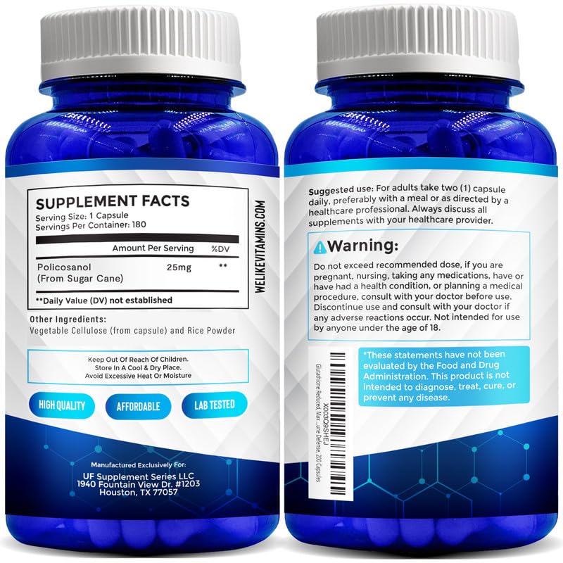 Foto 7 pulgar | Suplemento We Like Vitamins Policosanol 25 Mg 180 Cápsulas - Venta Internacional.