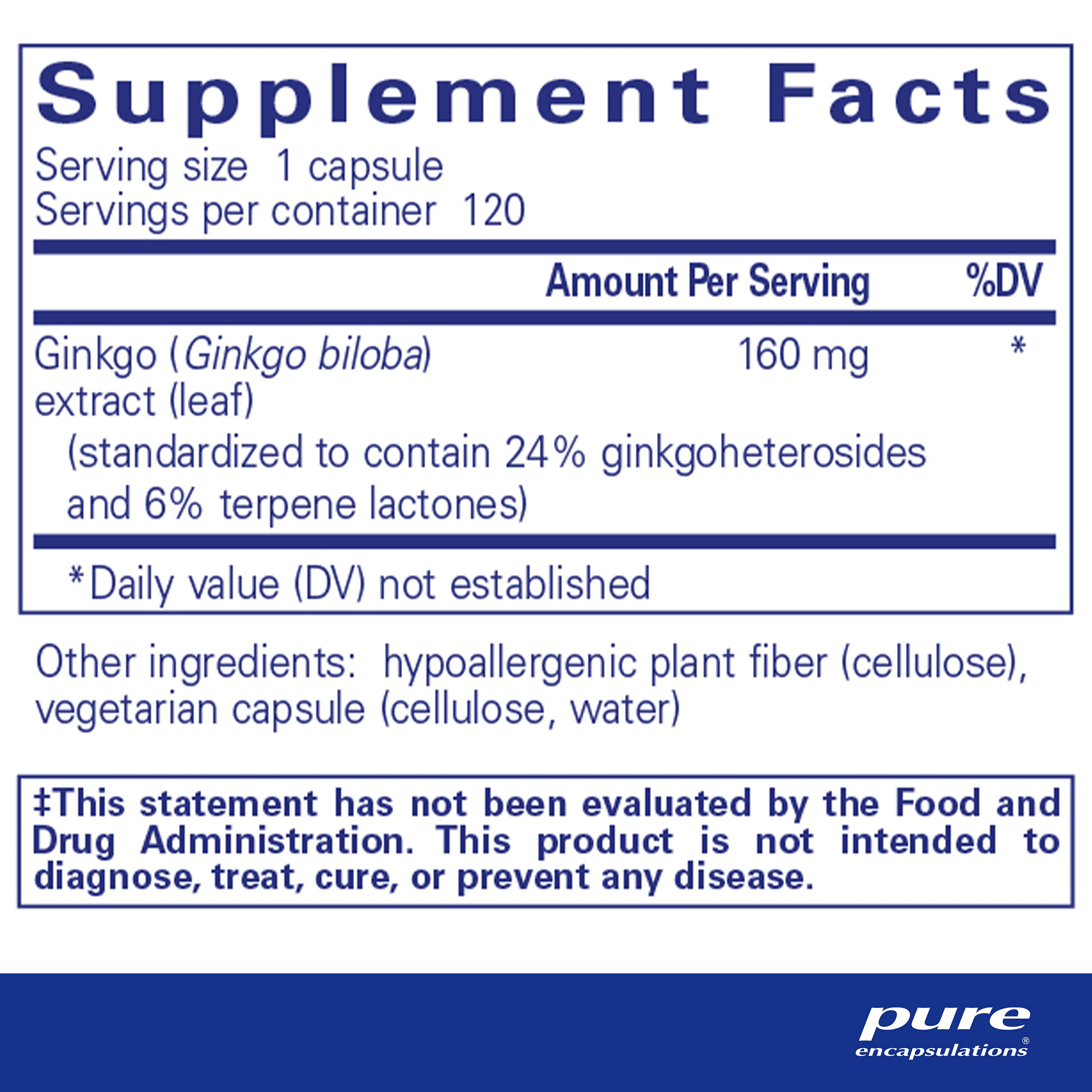 Foto 3 pulgar | Suplemento Pure Encapsulations Ginkgo 50 160 Mg 120 Cápsulas - Venta Internacional.