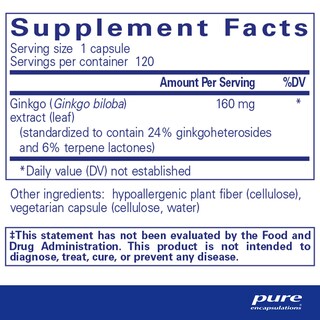 Foto 2 | Suplemento Pure Encapsulations Ginkgo 50 160 Mg 120 Cápsulas - Venta Internacional.
