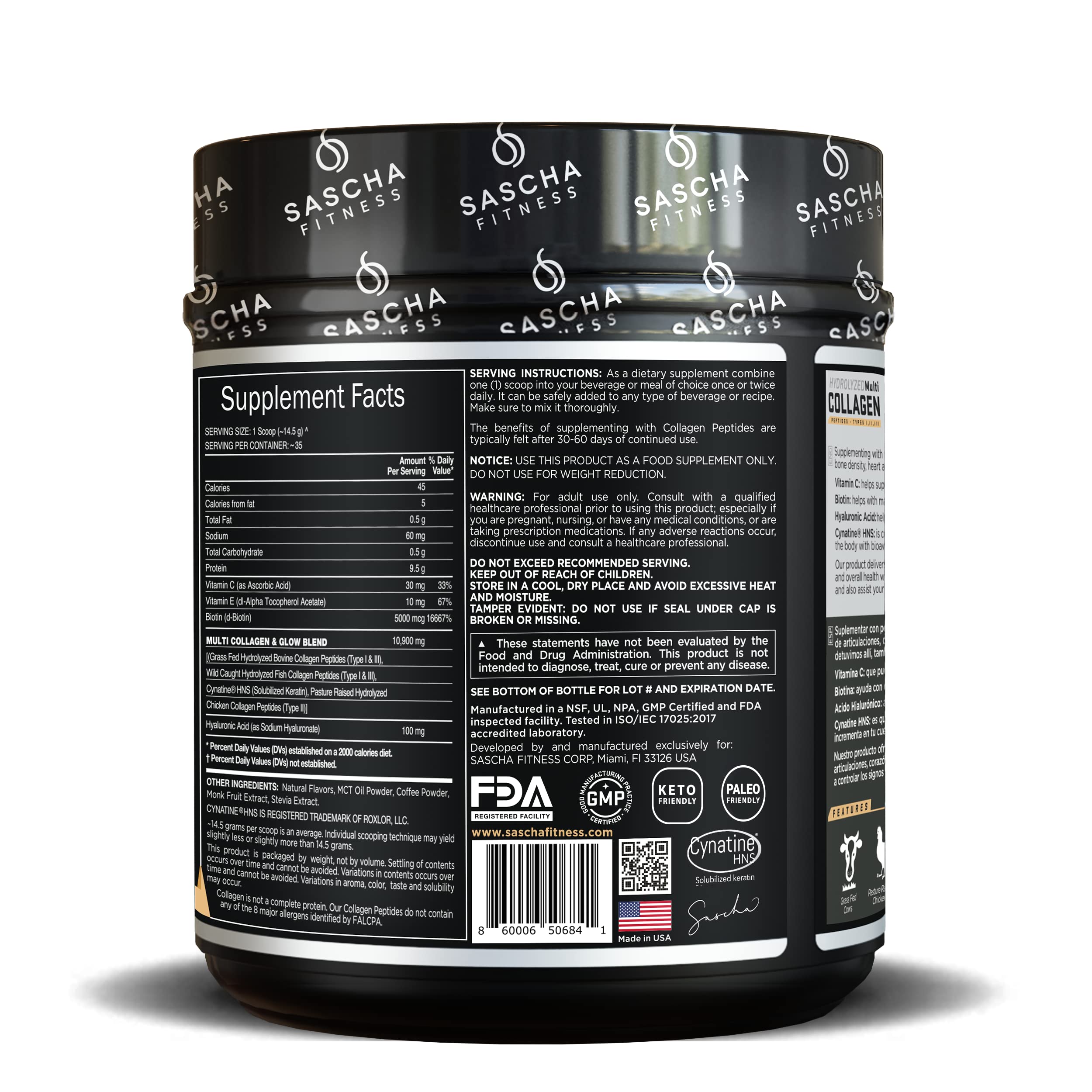 Foto 4 | Colágeno En Polvo Sascha Fitness Hidrolizado Multi Tipo 1, 2 Y 3 - Venta Internacional.