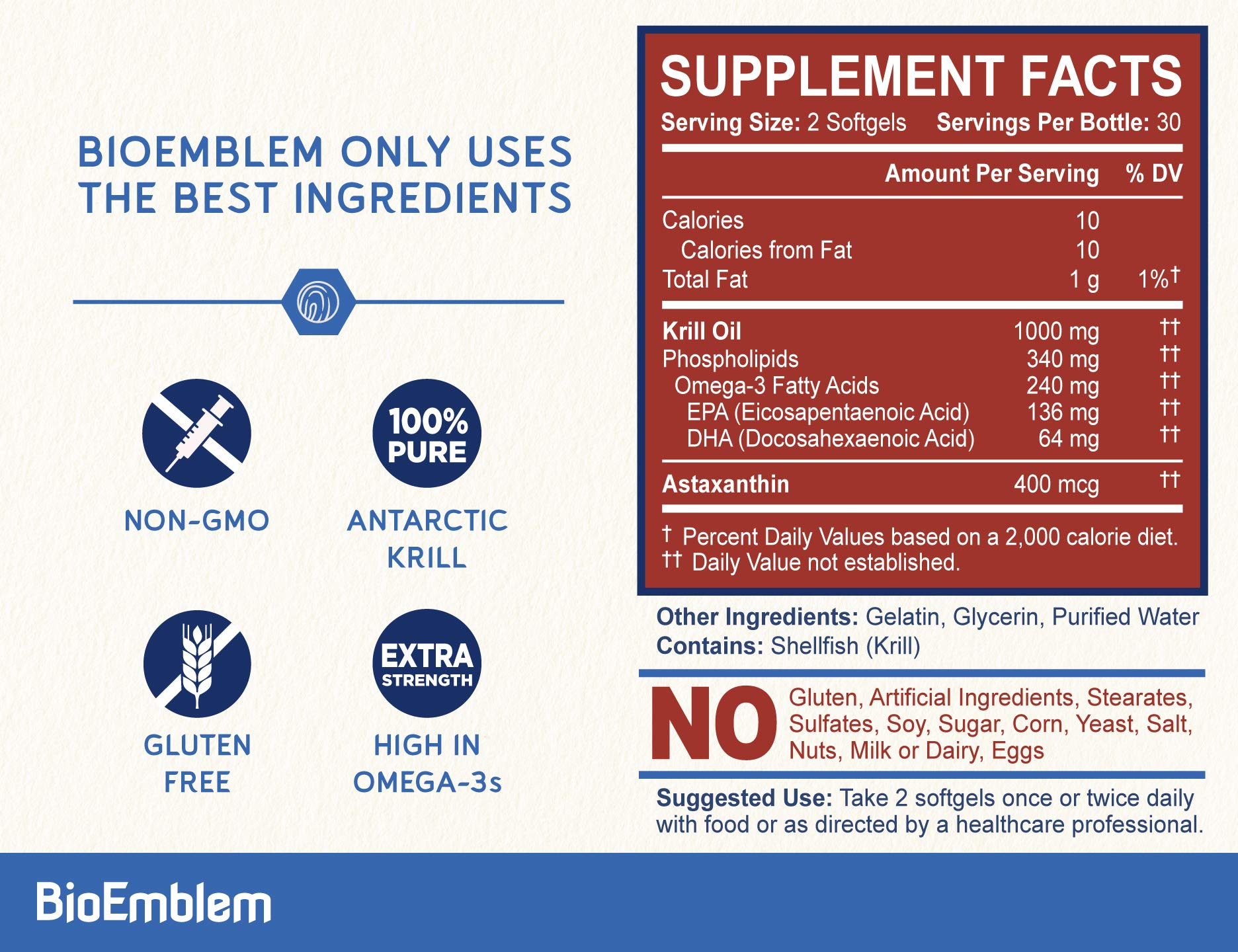 Foto 4 pulgar | Suplemento De Aceite De Krill Antártico Bioemblem 1000 Mg 60 Cápsulas Blandas - Venta Internacional.