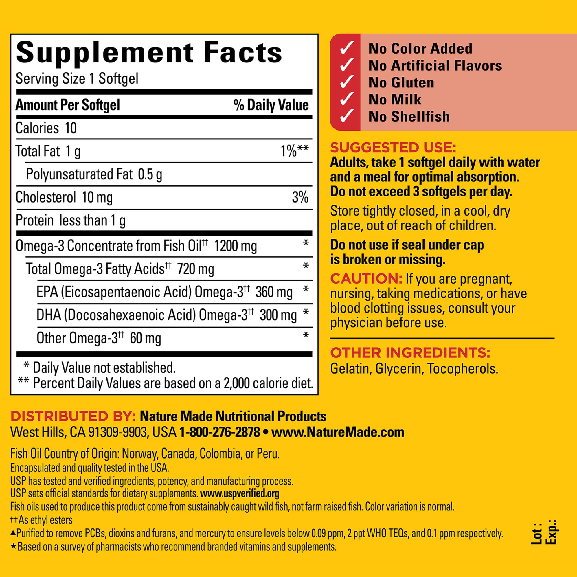 Foto 5 | Suplemento De Aceite De Pescado Omega 3 De Nature Made, 1200 Mg, 100 Cápsulas Blandas - Venta Internacional.