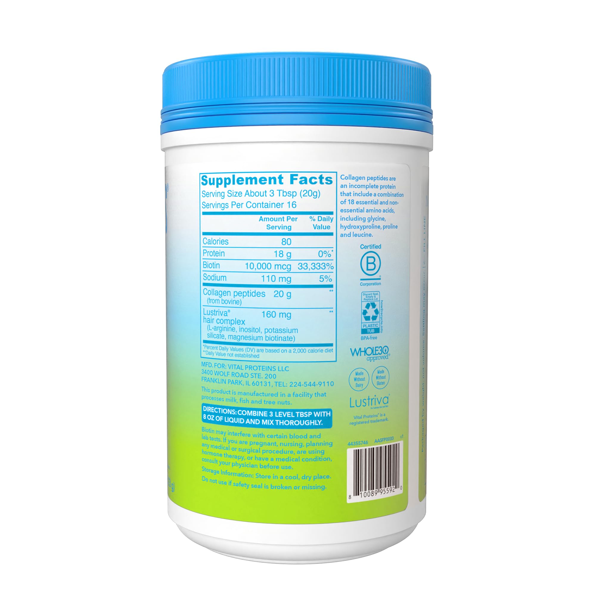 Foto 8 pulgar | Complemento Vital Proteins, Complejo Capilar En Polvo, 337 Ml - Venta Internacional.