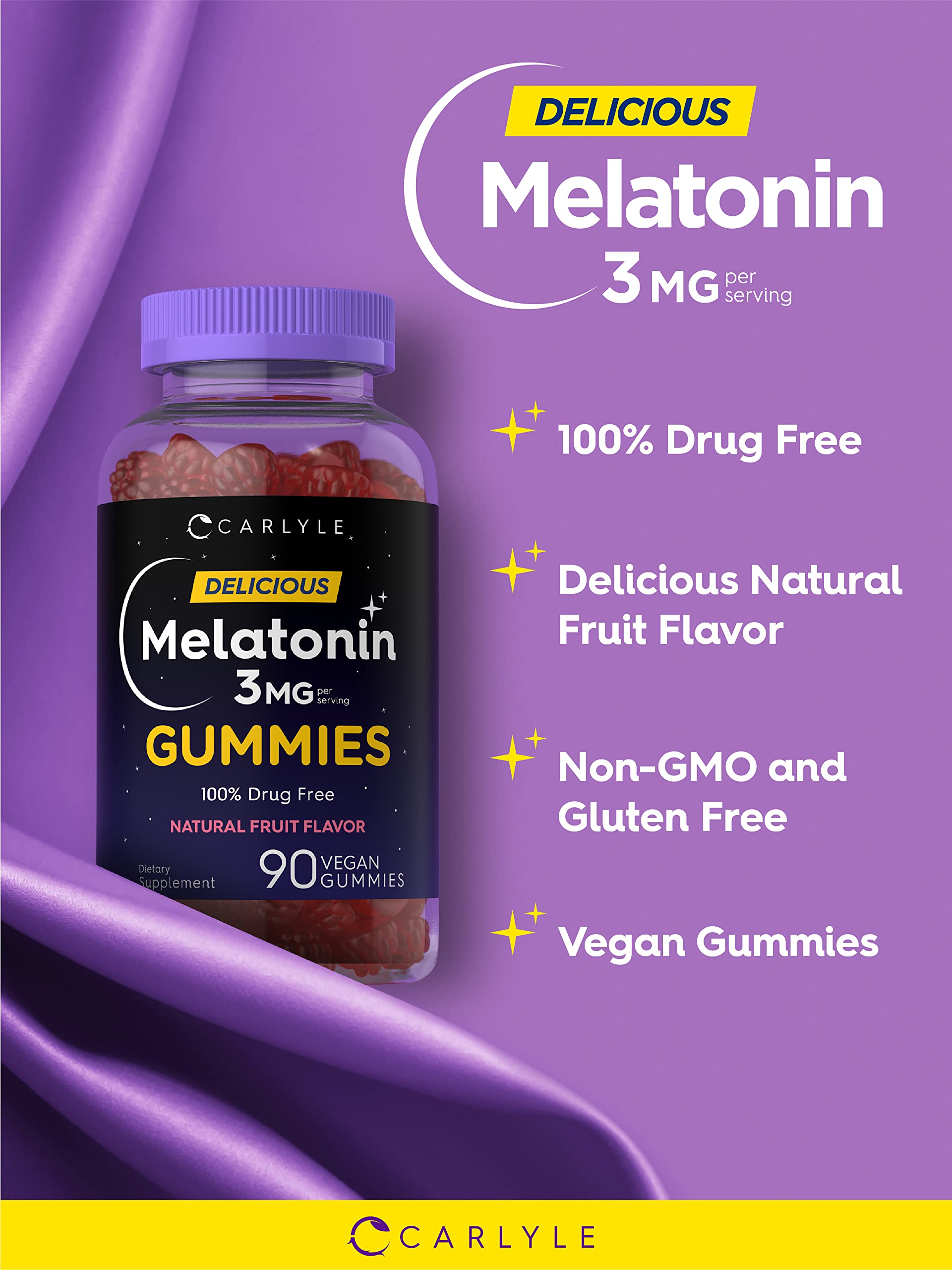 Foto 4 pulgar | Gomitas De Melatonina Carlyle, 3 Mg, 90 Unidades, Veganas, Sin Ogm - Venta Internacional.