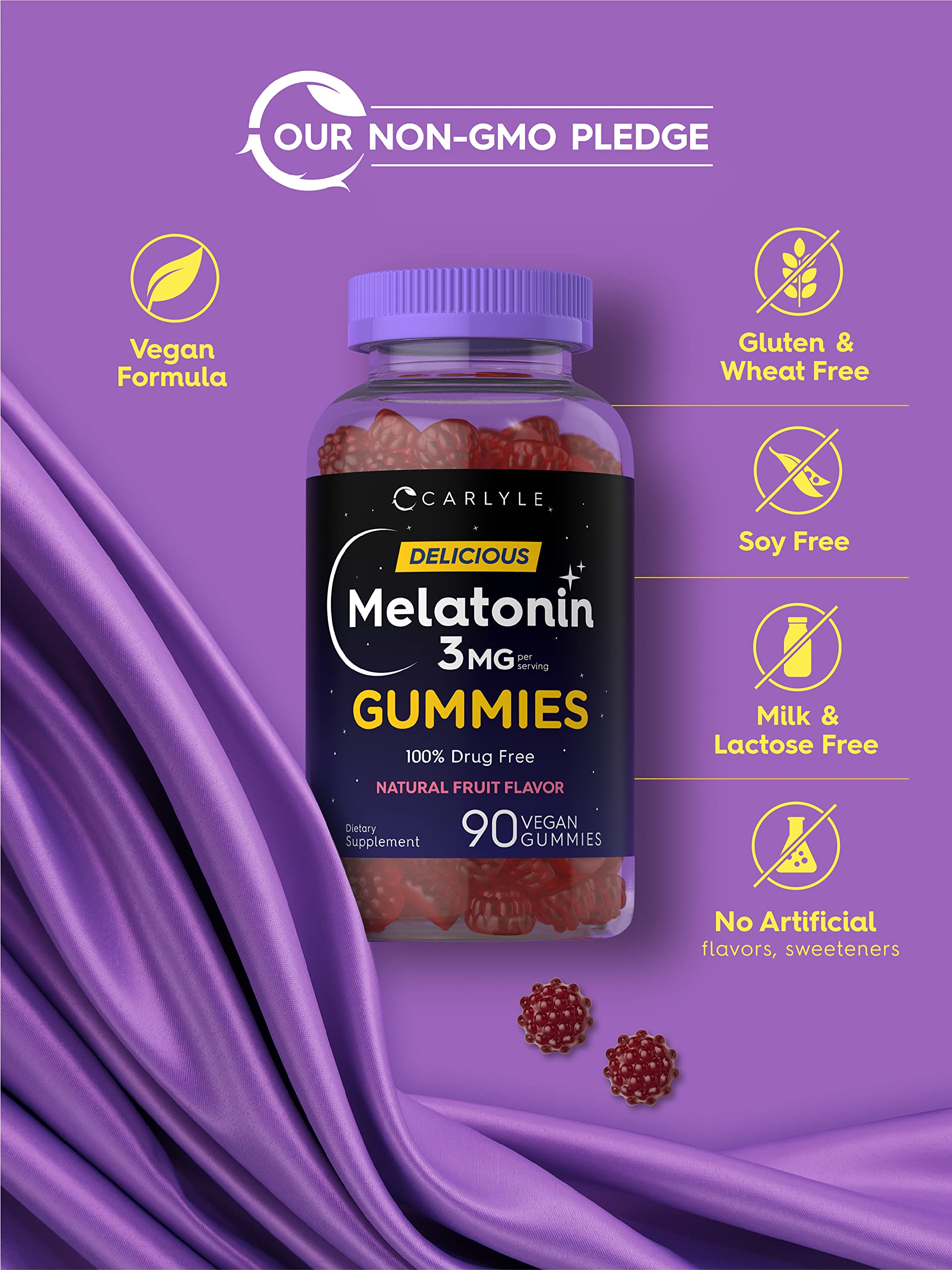 Foto 5 pulgar | Gomitas De Melatonina Carlyle, 3 Mg, 90 Unidades, Veganas, Sin Ogm - Venta Internacional.