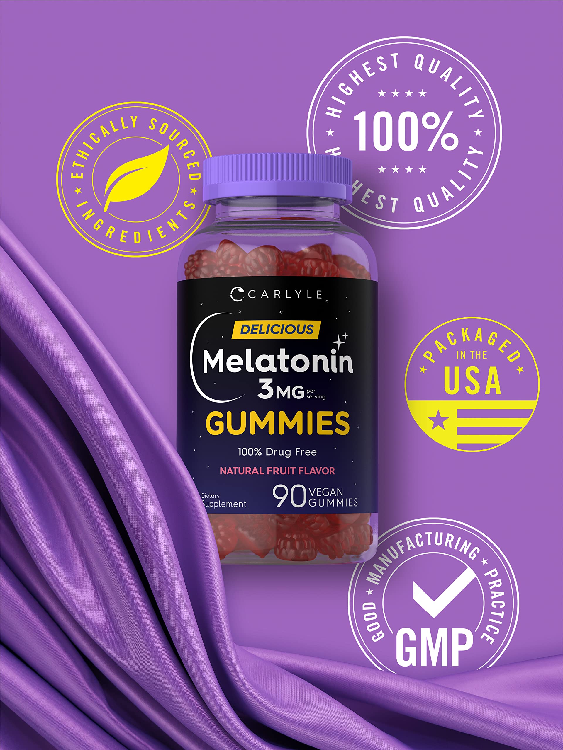 Foto 6 pulgar | Gomitas De Melatonina Carlyle, 3 Mg, 90 Unidades, Veganas, Sin Ogm - Venta Internacional.