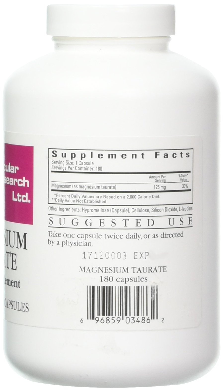 Foto 3 pulgar | Suplemento Ecological Formulas De Taurato De Magnesio 125 Mg 180 Cápsulas - Venta Internacional.