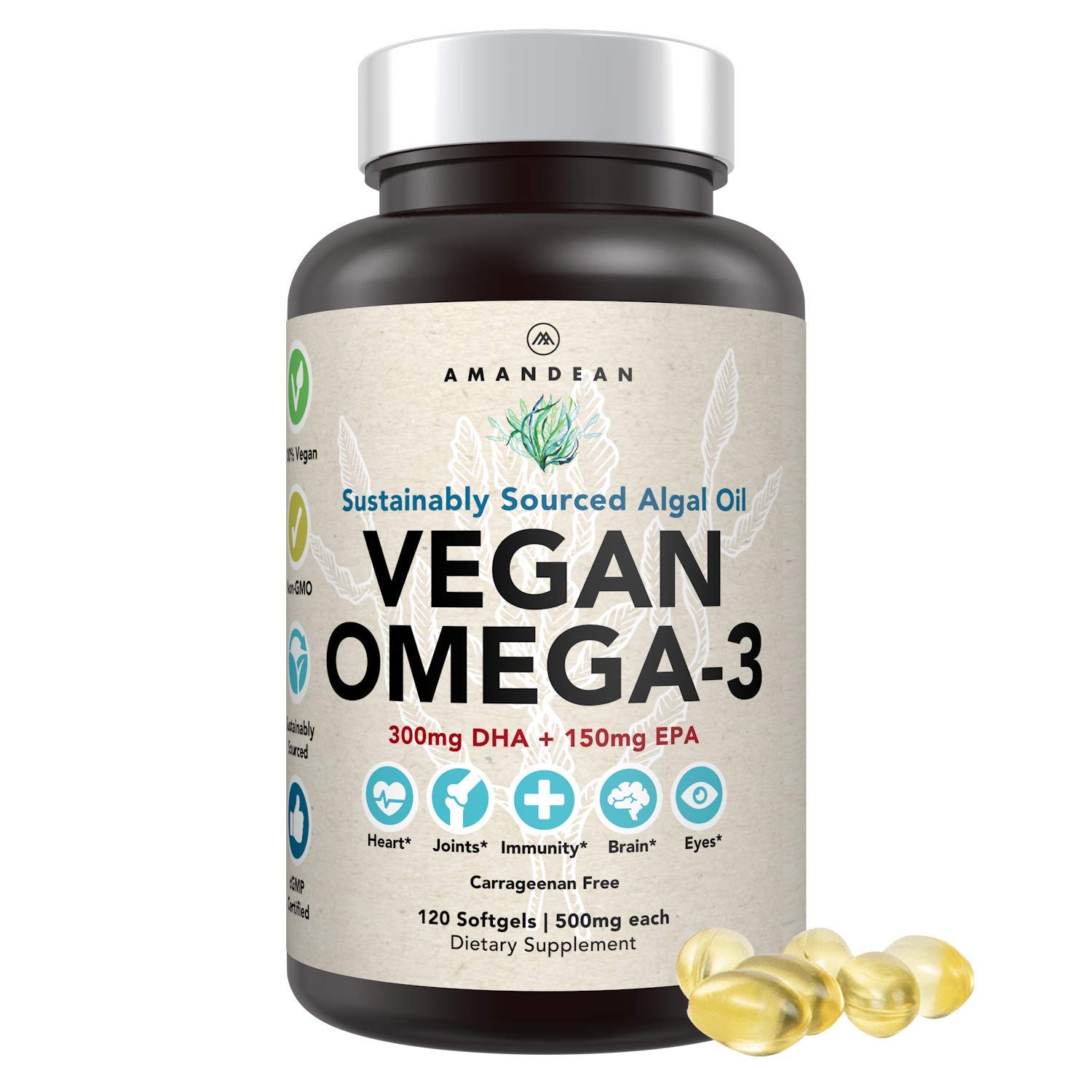 Foto 2 pulgar | Suplemento Amandean Vegan Omega 3 Algas Dha Y Epa 120 Cápsulas Blandas - Venta Internacional.