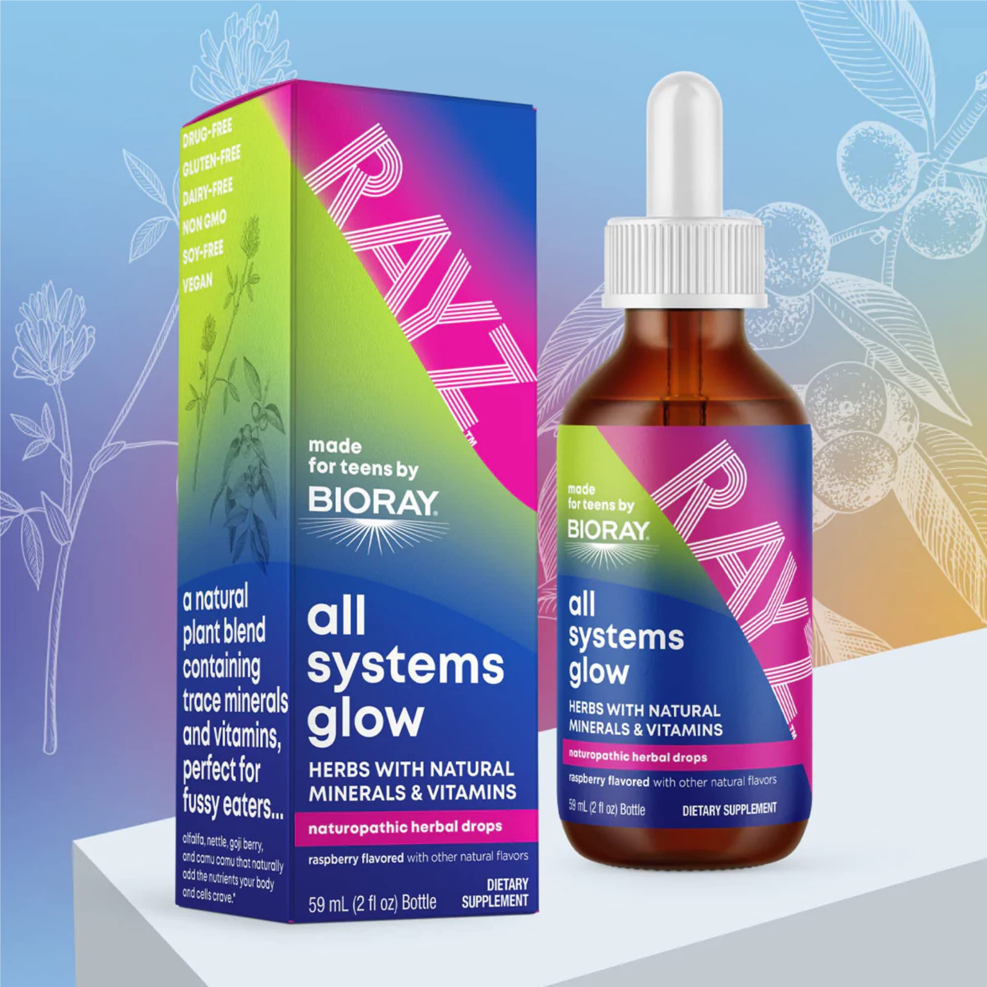 Foto 5 pulgar | Suplemento Bioray Rayz All Systems Glow Frambuesa 60 Ml - Venta Internacional
