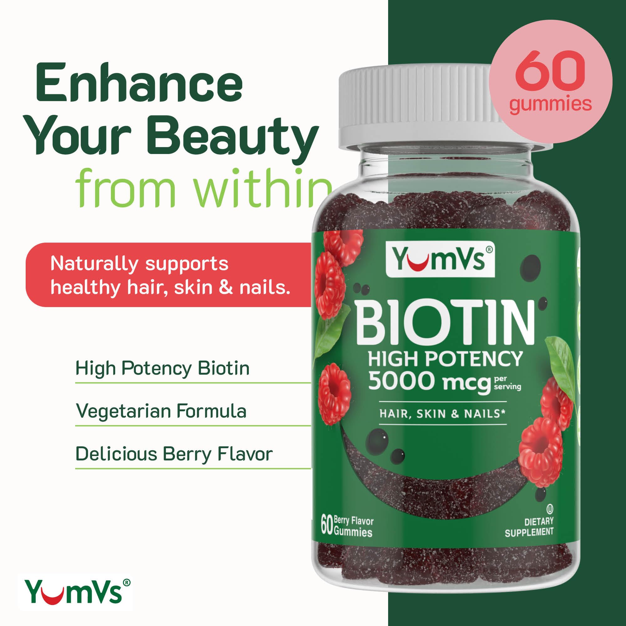 Foto 3 pulgar | Suplemento De Gomitas De Biotina Yum-v's De 5000 Mcg Para Cabello, Piel Y Uñas - Venta Internacional.