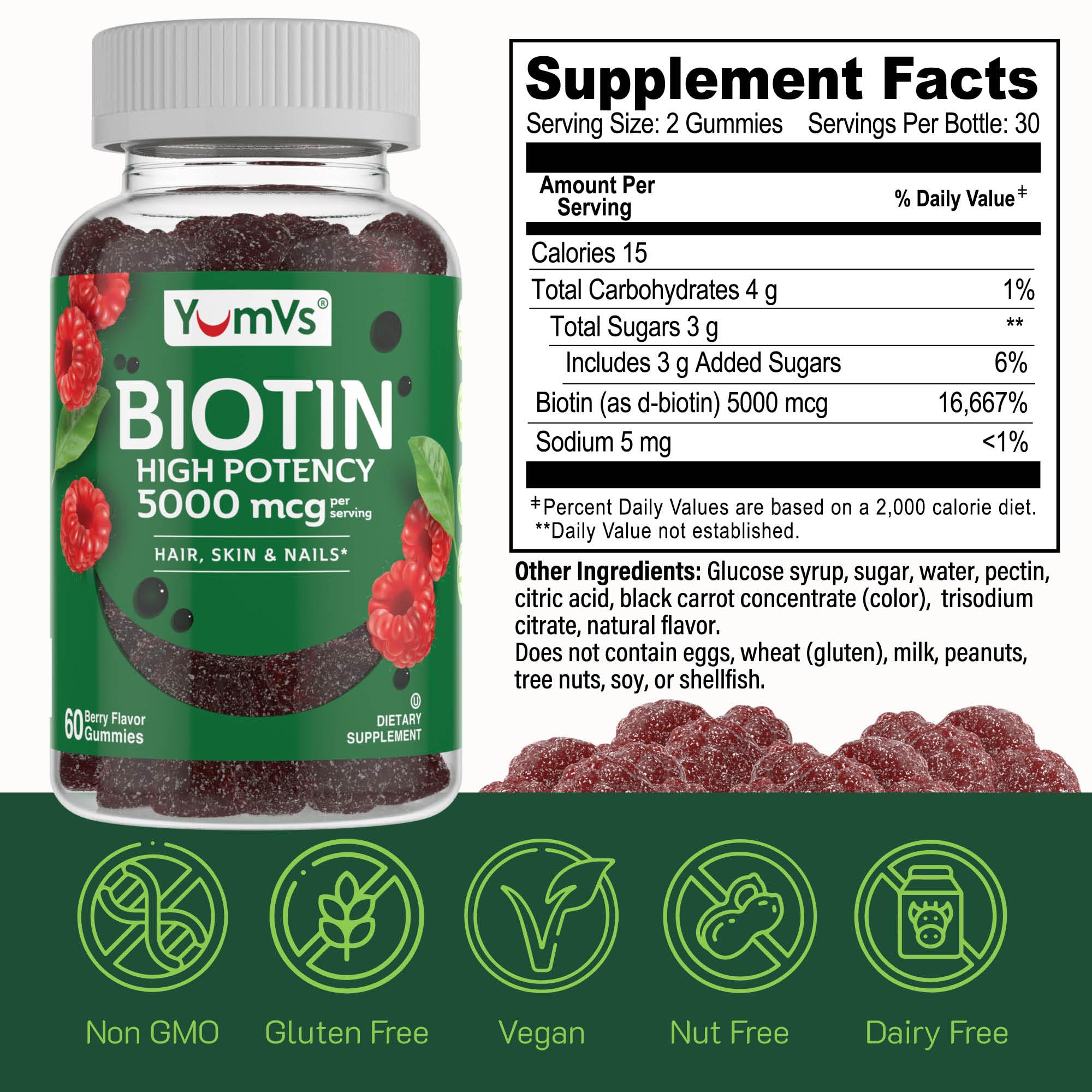 Foto 6 pulgar | Suplemento De Gomitas De Biotina Yum-v's De 5000 Mcg Para Cabello, Piel Y Uñas - Venta Internacional.
