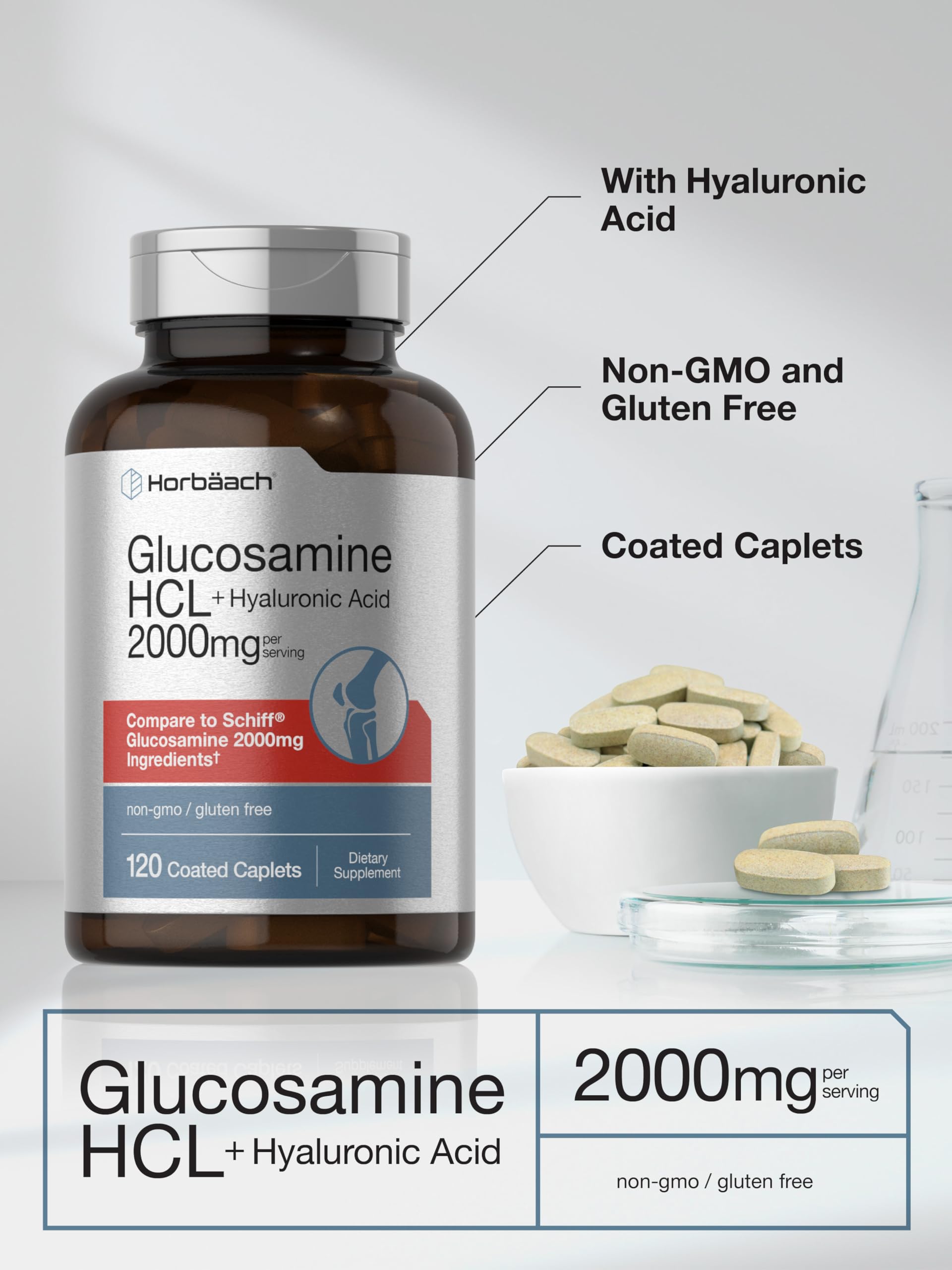 Foto 5 pulgar | Suplemento Horbäach Glucosamine Hcl Con Ácido Hialurónico 2000 Mg - Venta Internacional.