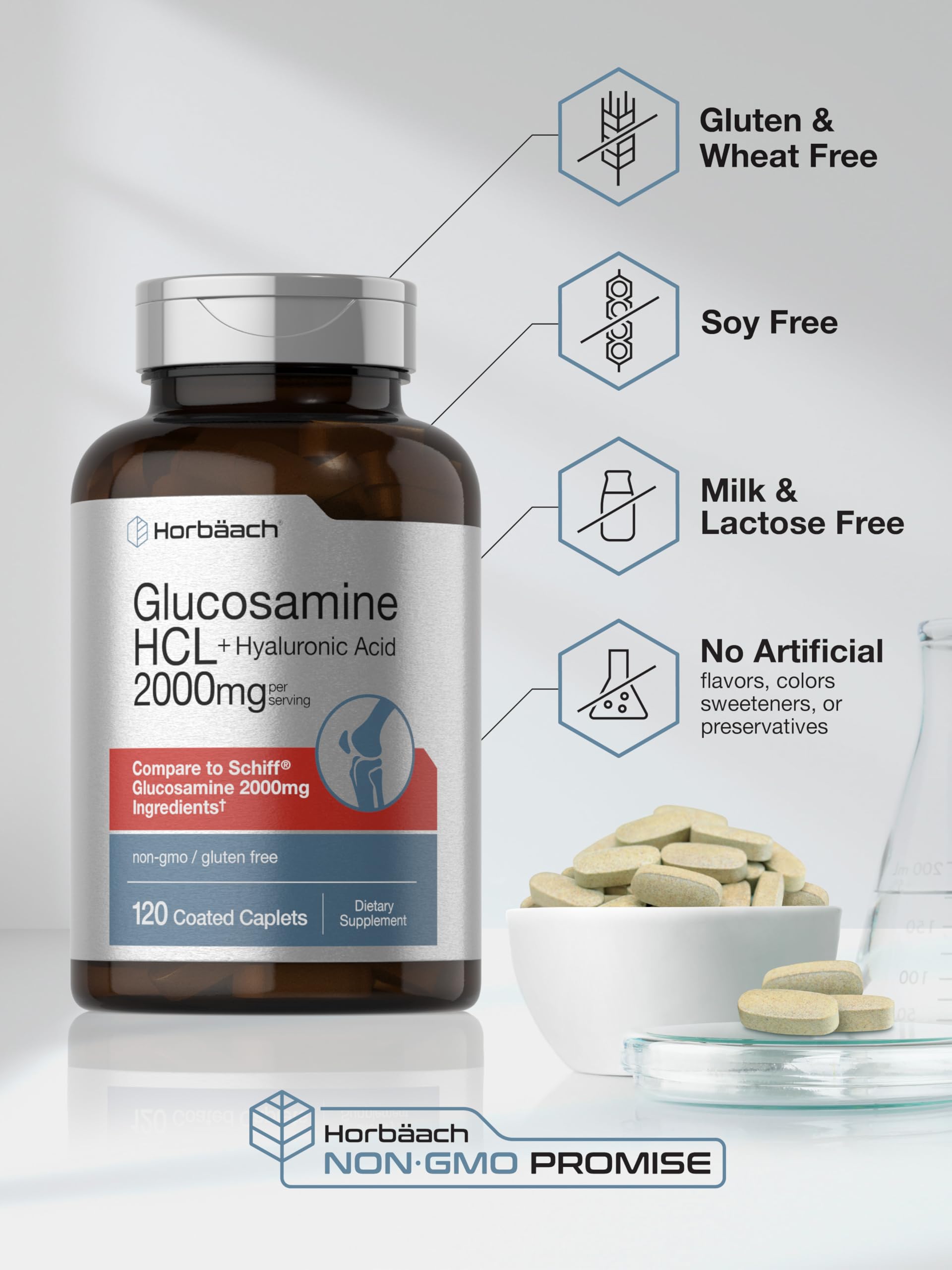 Foto 6 pulgar | Suplemento Horbäach Glucosamine Hcl Con Ácido Hialurónico 2000 Mg - Venta Internacional.