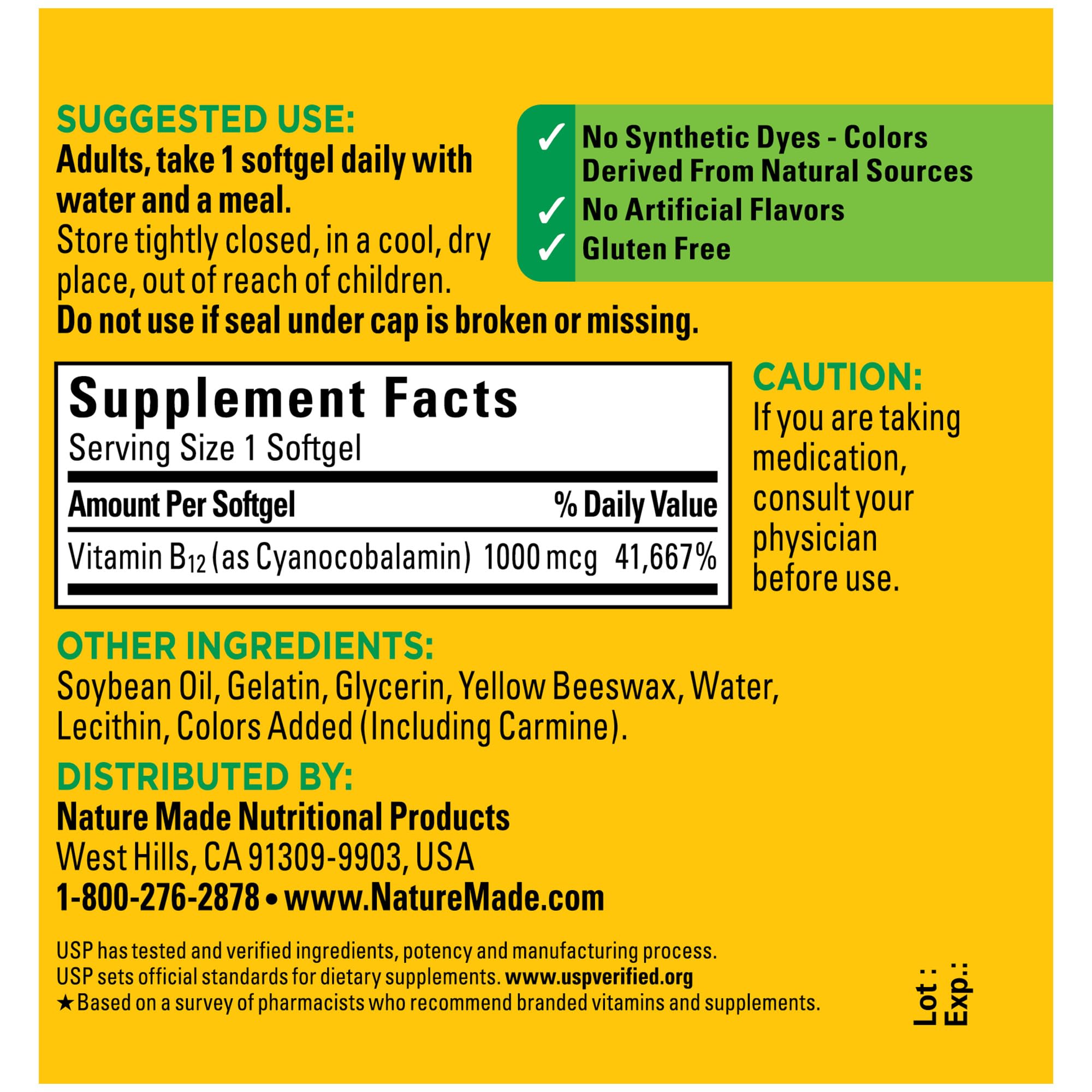Foto 6 pulgar | Suplemento De Vitamina B12 De Nature Made, 1000 Mcg, 150 Cápsulas Blandas - Venta Internacional.