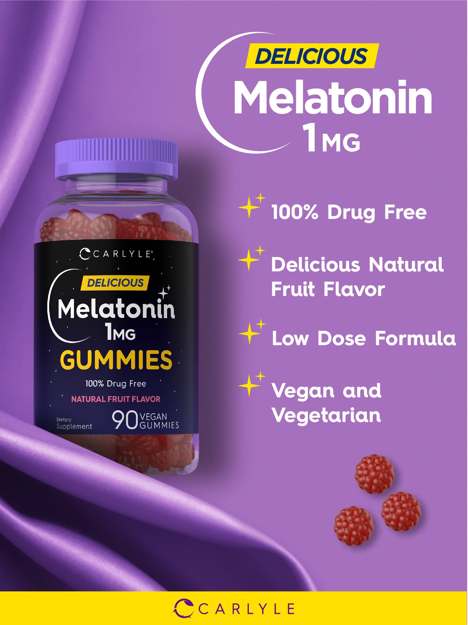 Foto 4 pulgar | Gomitas De Melatonina Carlyle, 1 Mg, 90 Unidades, Veganas, Sin Gluten - Venta Internacional.