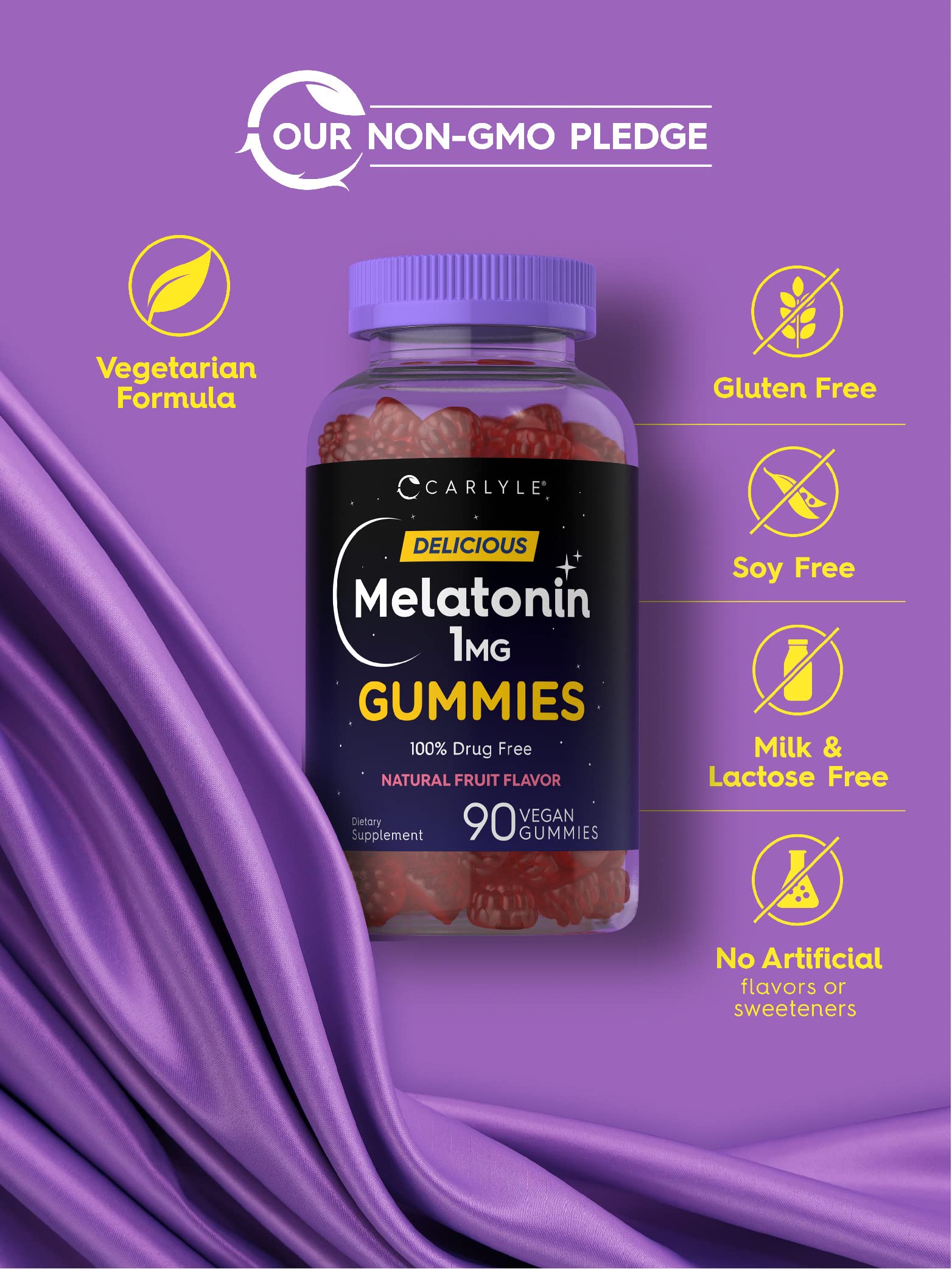 Foto 5 pulgar | Gomitas De Melatonina Carlyle, 1 Mg, 90 Unidades, Veganas, Sin Gluten - Venta Internacional.