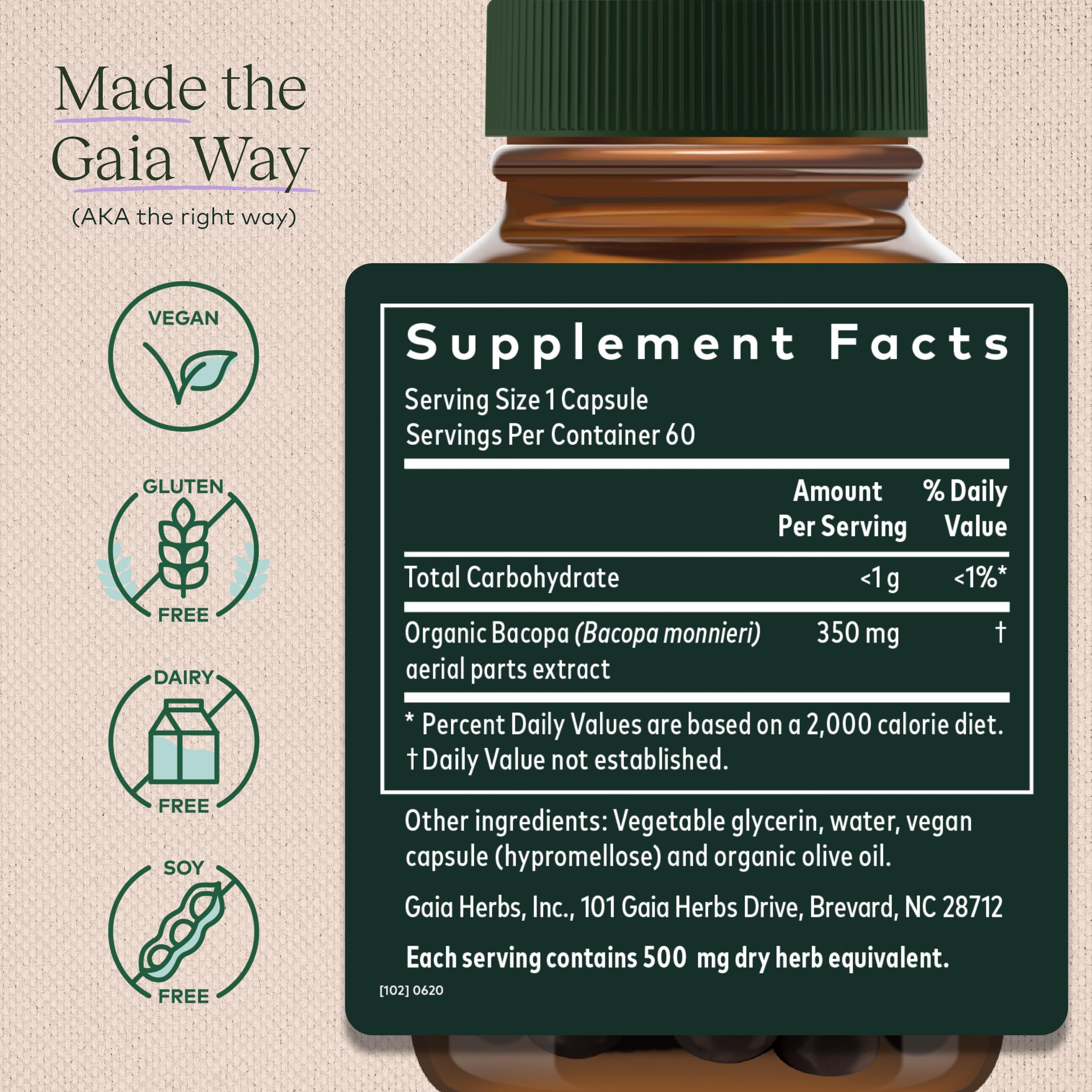 Foto 2 | Suplemento Gaia Herbs Bacopa Brain Support 60 Cápsulas Veganas - Venta Internacional.