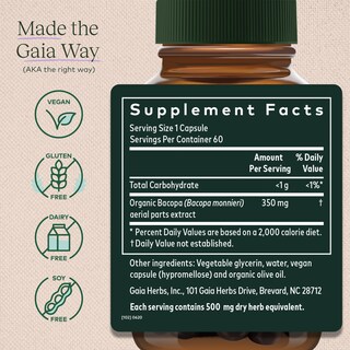 Foto 2 | Suplemento Gaia Herbs Bacopa Brain Support 60 Cápsulas Veganas - Venta Internacional.
