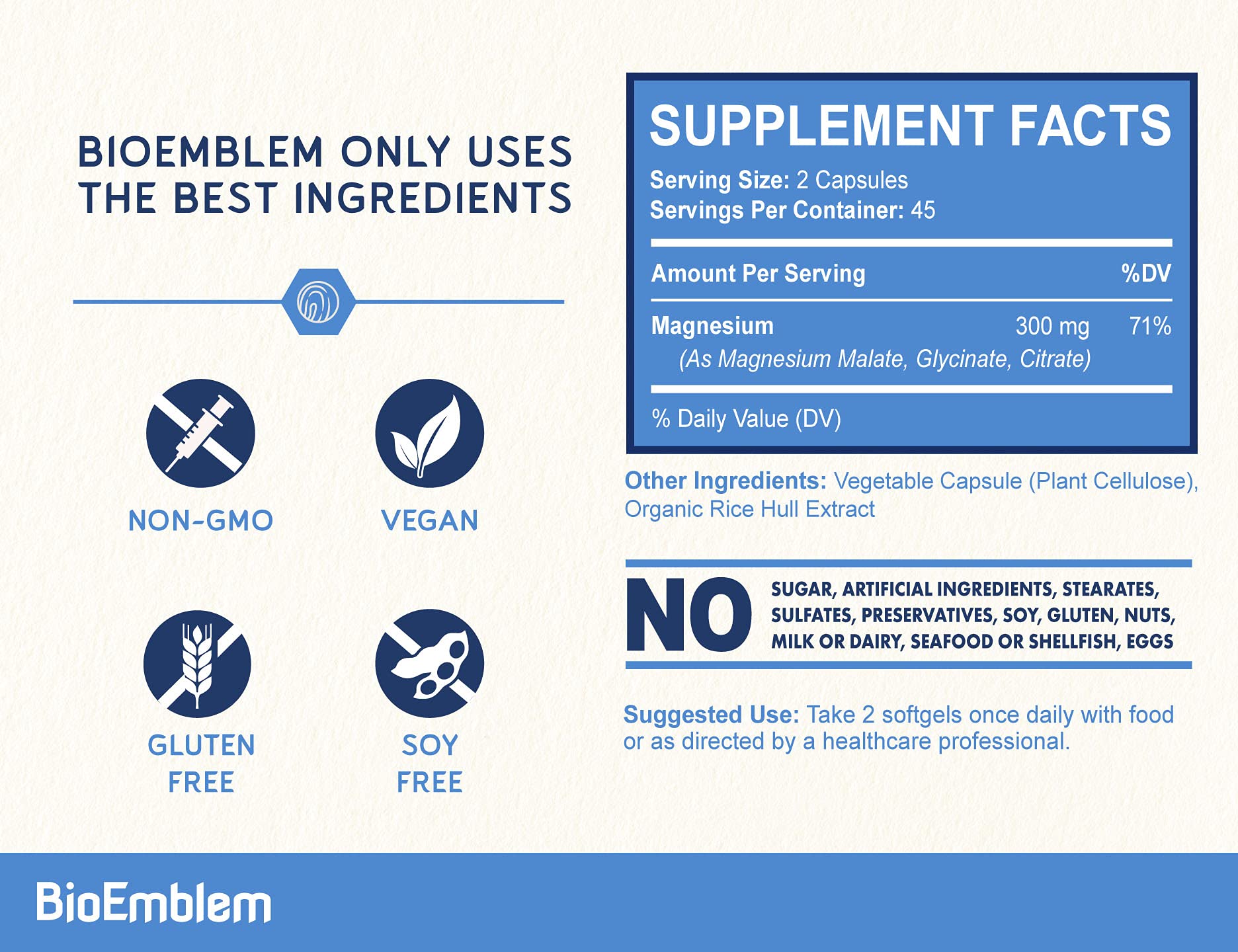 Foto 5 pulgar | Suplemento Bioemblem Triple Magnesium Complex 90 Cápsulas - Venta Internacional.
