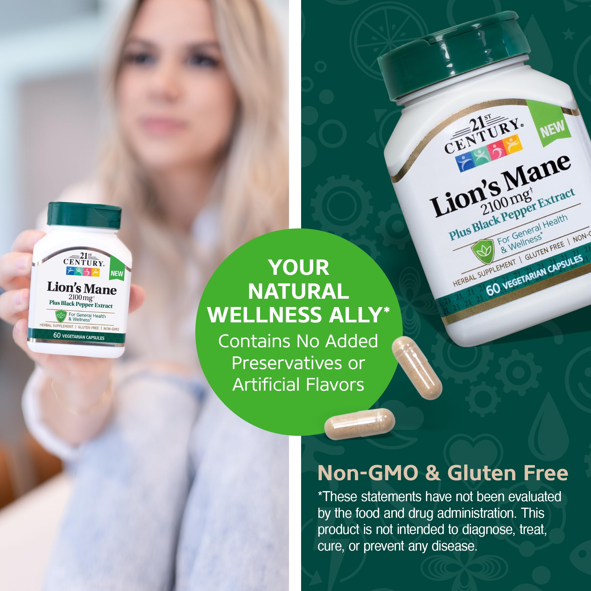 Foto 4 pulgar | Suplemento 21st Century Lion's Mane De 2.100 Mg Con Pimienta Negra - Venta Internacional.