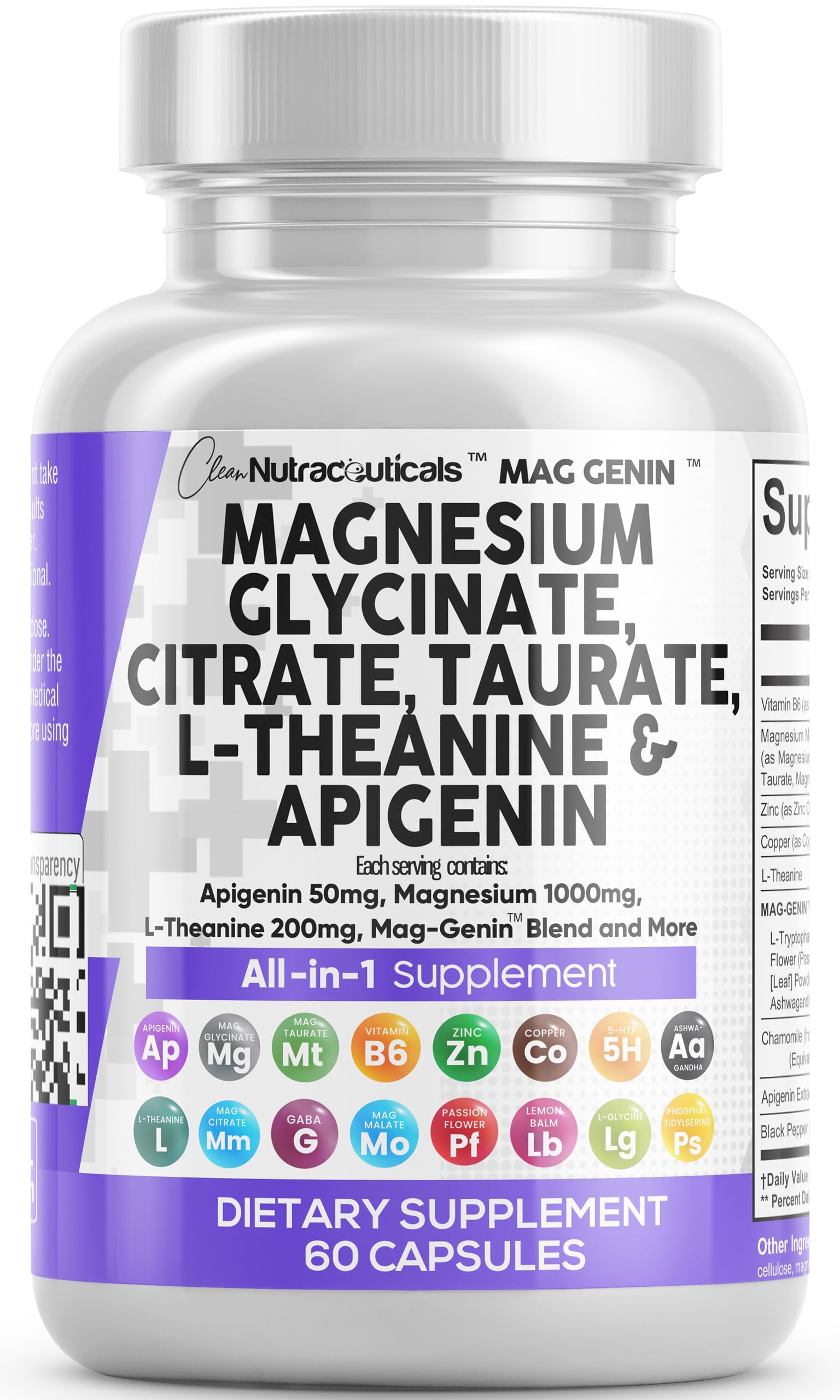 Foto 2 pulgar | Suplemento De Glicinato De Magnesio De Clean Nutraceuticals 1000 Mg - Venta Internacional.