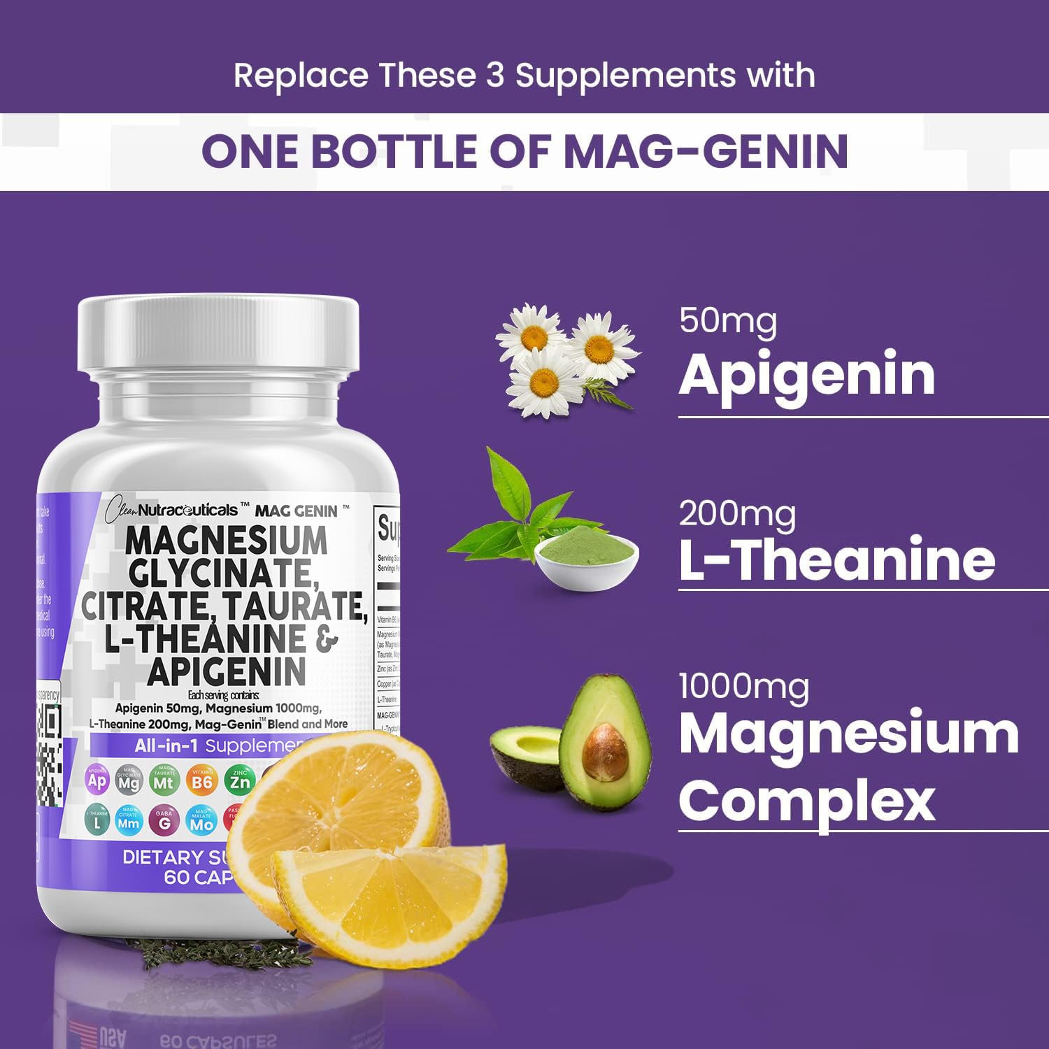 Foto 4 pulgar | Suplemento De Glicinato De Magnesio De Clean Nutraceuticals 1000 Mg - Venta Internacional.