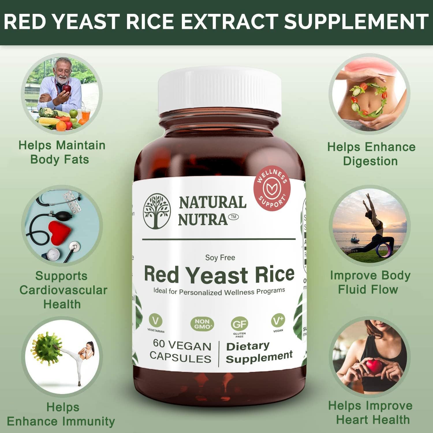 Foto 3 | Suplemento Natural De Extracto De Arroz De Levadura Roja Nutra 600 Mg 60 Cápsulas - Venta Internacional.