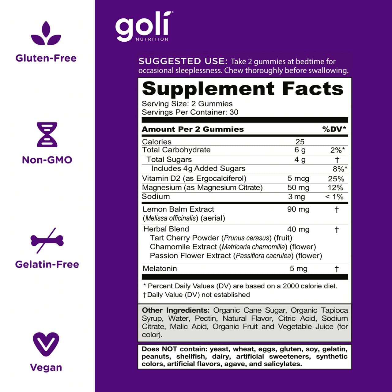 Foto 5 pulgar | Sleep Gummy Goli Dreamy, 60 Unidades, Melatonina Y Vitamina D, Vegana - Venta Internacional.