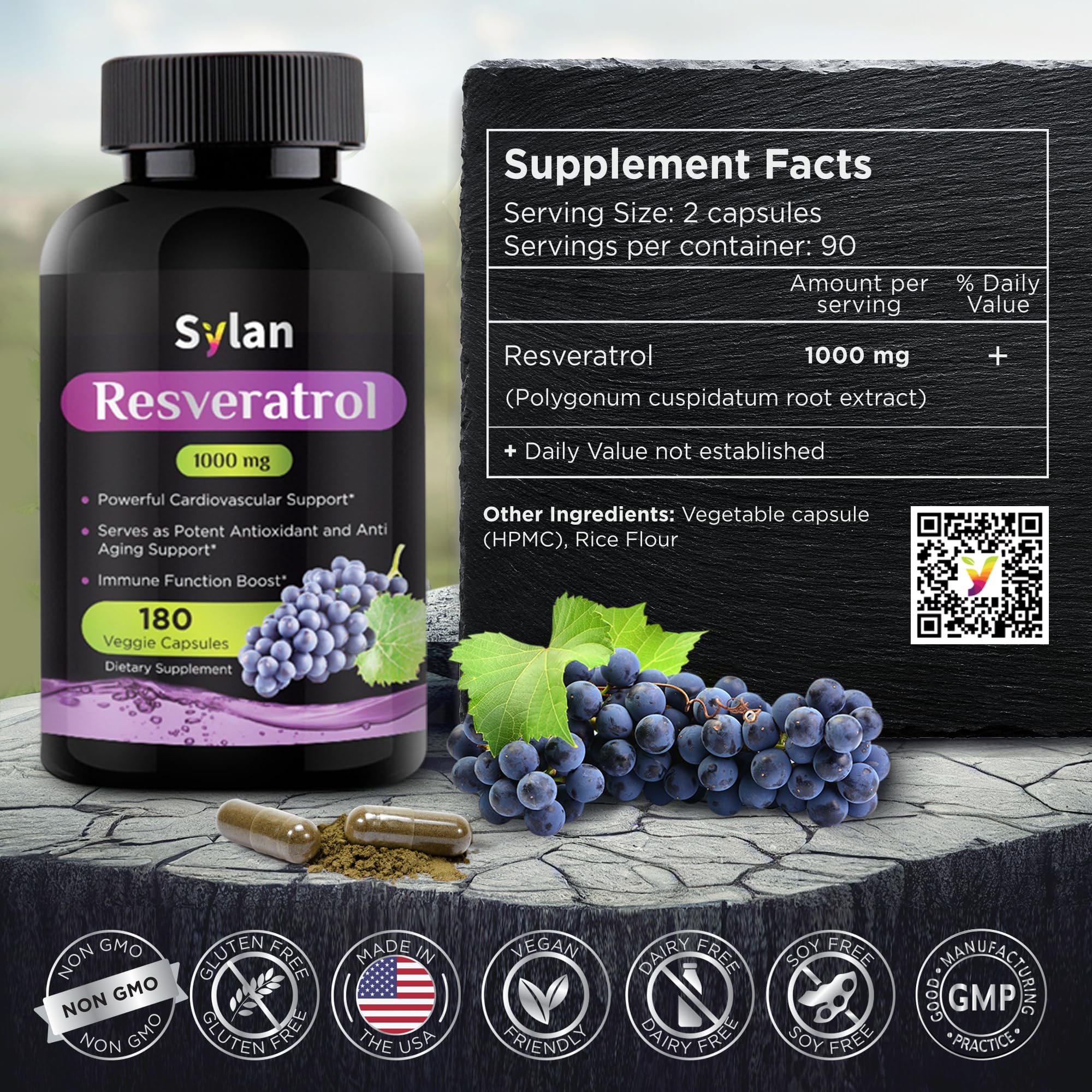 Foto 3 pulgar | Suplemento Sylan Trans Resveratrol 1000 Mg 180 Cápsulas - Venta Internacional.
