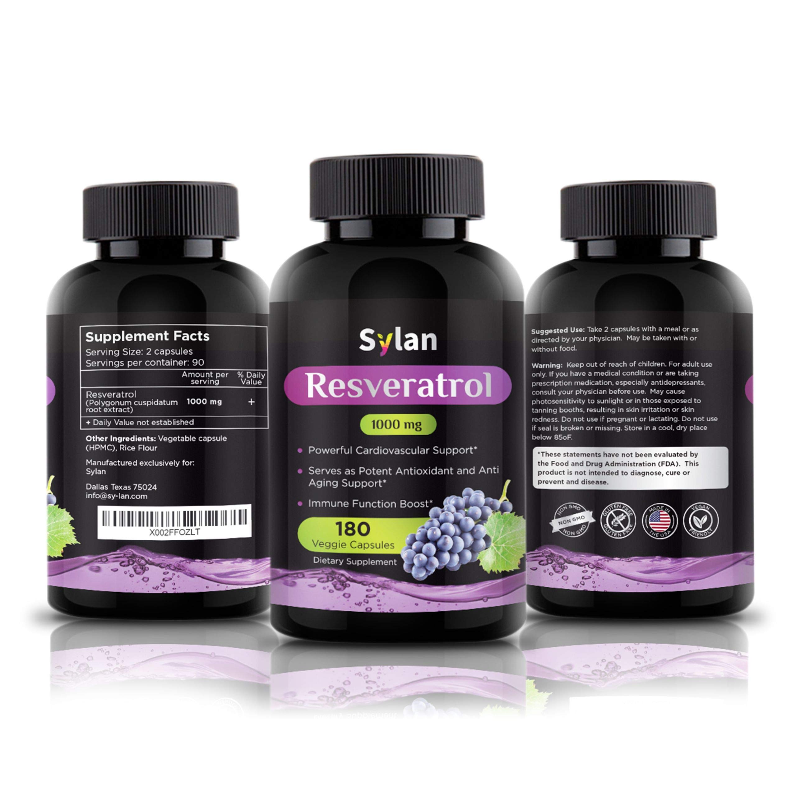 Foto 5 pulgar | Suplemento Sylan Trans Resveratrol 1000 Mg 180 Cápsulas - Venta Internacional.