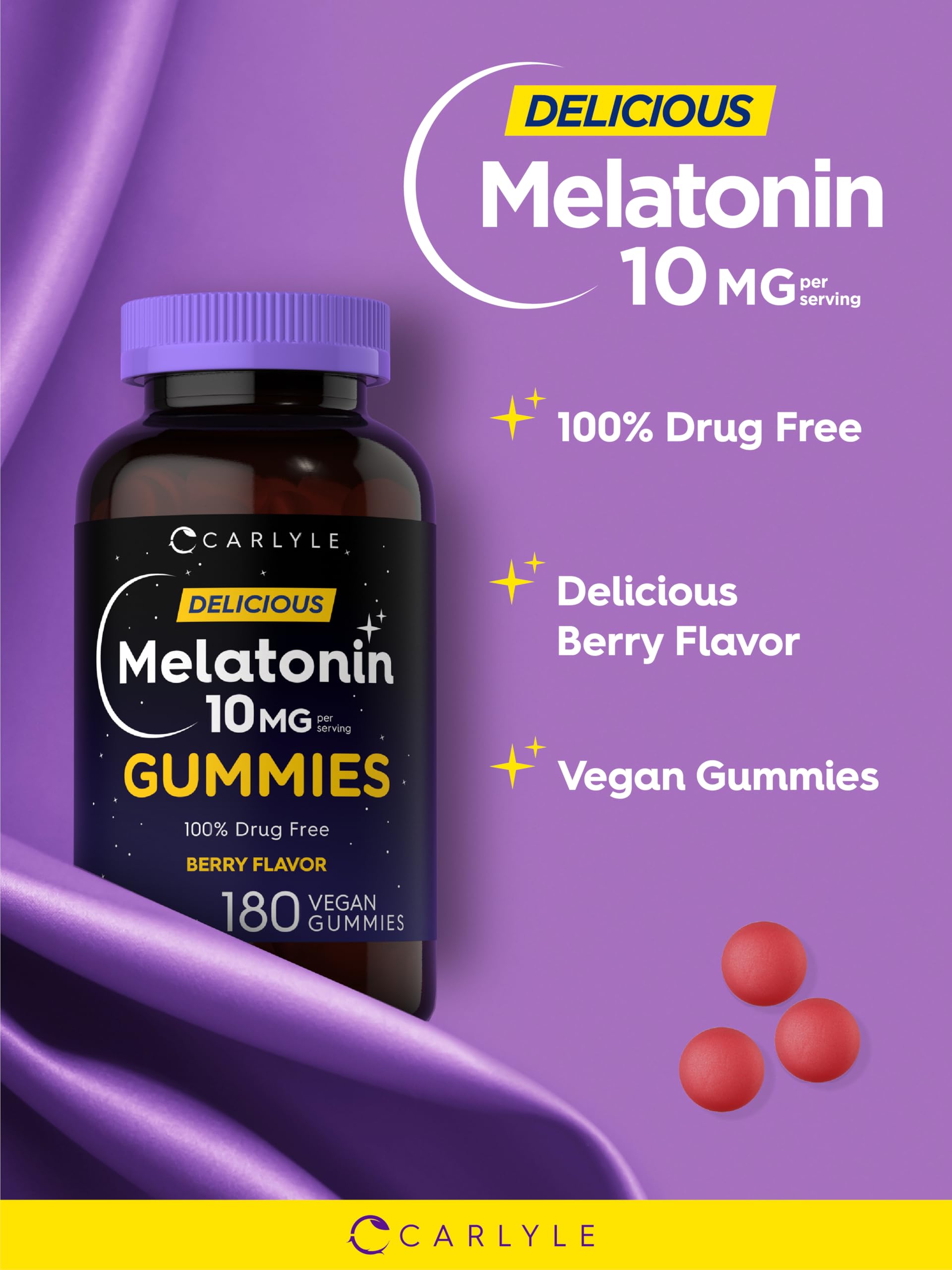 Foto 5 pulgar | Suplemento De Melatonina Carlyle Gummies, 10 Mg, 180 Unidades - Venta Internacional.