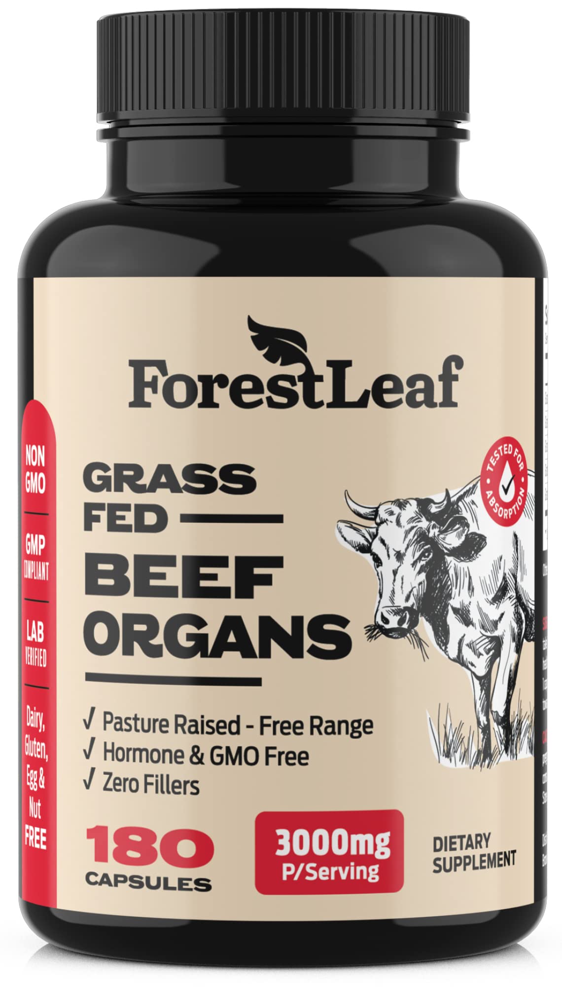Foto 2 pulgar | Suplemento Forestleaf Beef Organ 180 Cápsulas - Venta Internacional.