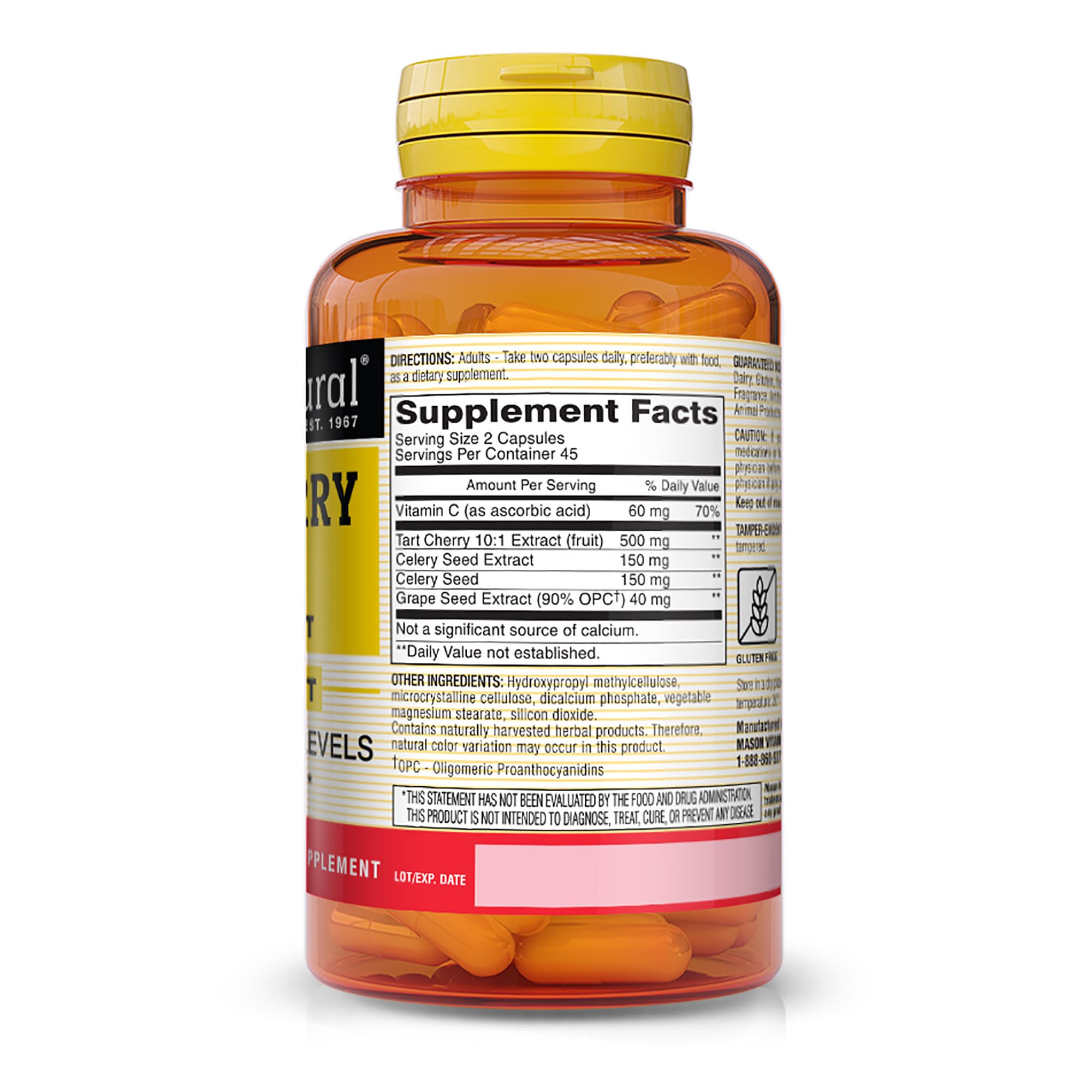 Foto 3 pulgar | Suplemento Mason Natural Tart Cherry 500 Mg, Extracto 10:1, 90 Cápsulas - Venta Internacional.