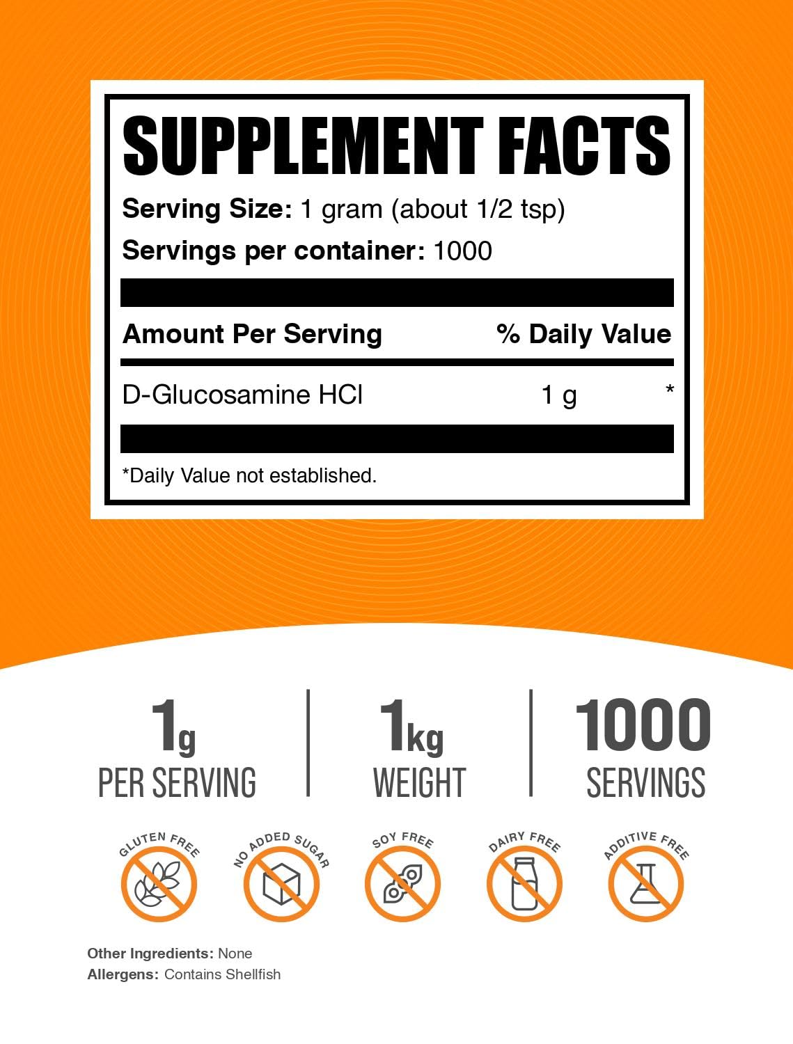 Foto 3 pulgar | Suplemento Bulksupplements.com Glucosamina Hcl En Polvo, 1 Kg - Venta Internacional.