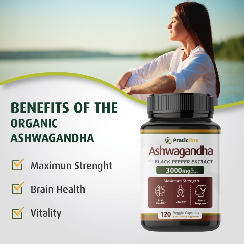 Foto 5 pulgar | Suplemento Pratic Line, Cápsulas De Ashwagandha, 3000 Mg, 120 Veganas - Venta Internacional.