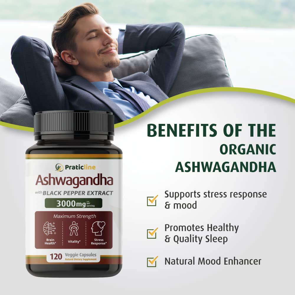 Foto 5 | Suplemento Pratic Line, Cápsulas De Ashwagandha, 3000 Mg, 120 Veganas - Venta Internacional.