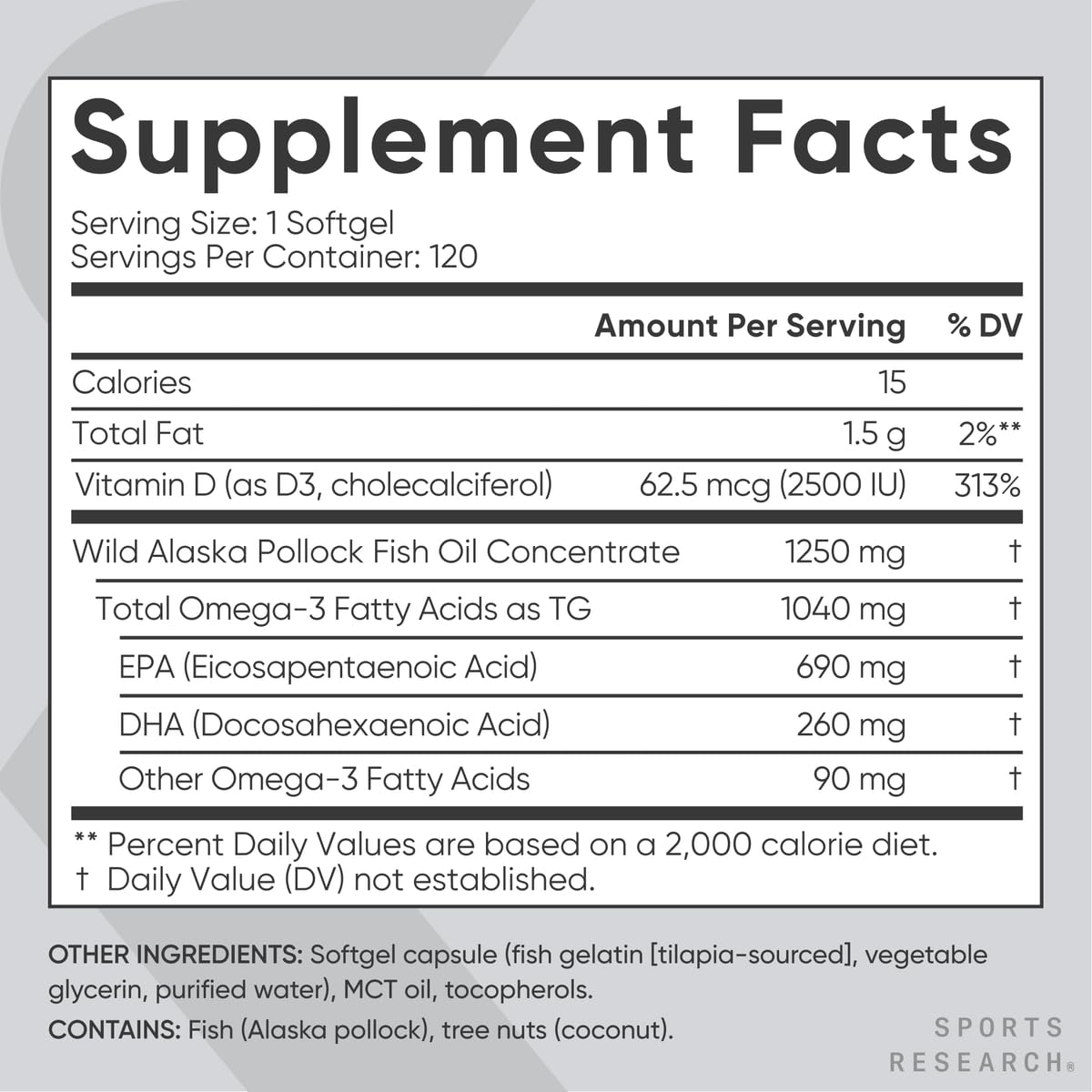 Foto 7 pulgar | Suplemento Sports Research Omega-3 1040 Mg Con Vitamina D3 2500 Iu - Venta Internacional.