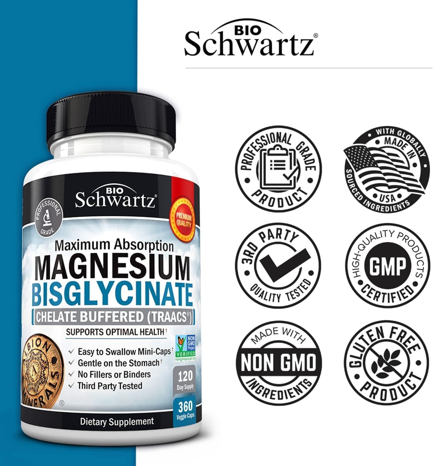 Foto 7 pulgar | Suplemento De Bisglicinato De Magnesio Bioschwartz 360 Ct - Venta Internacional.