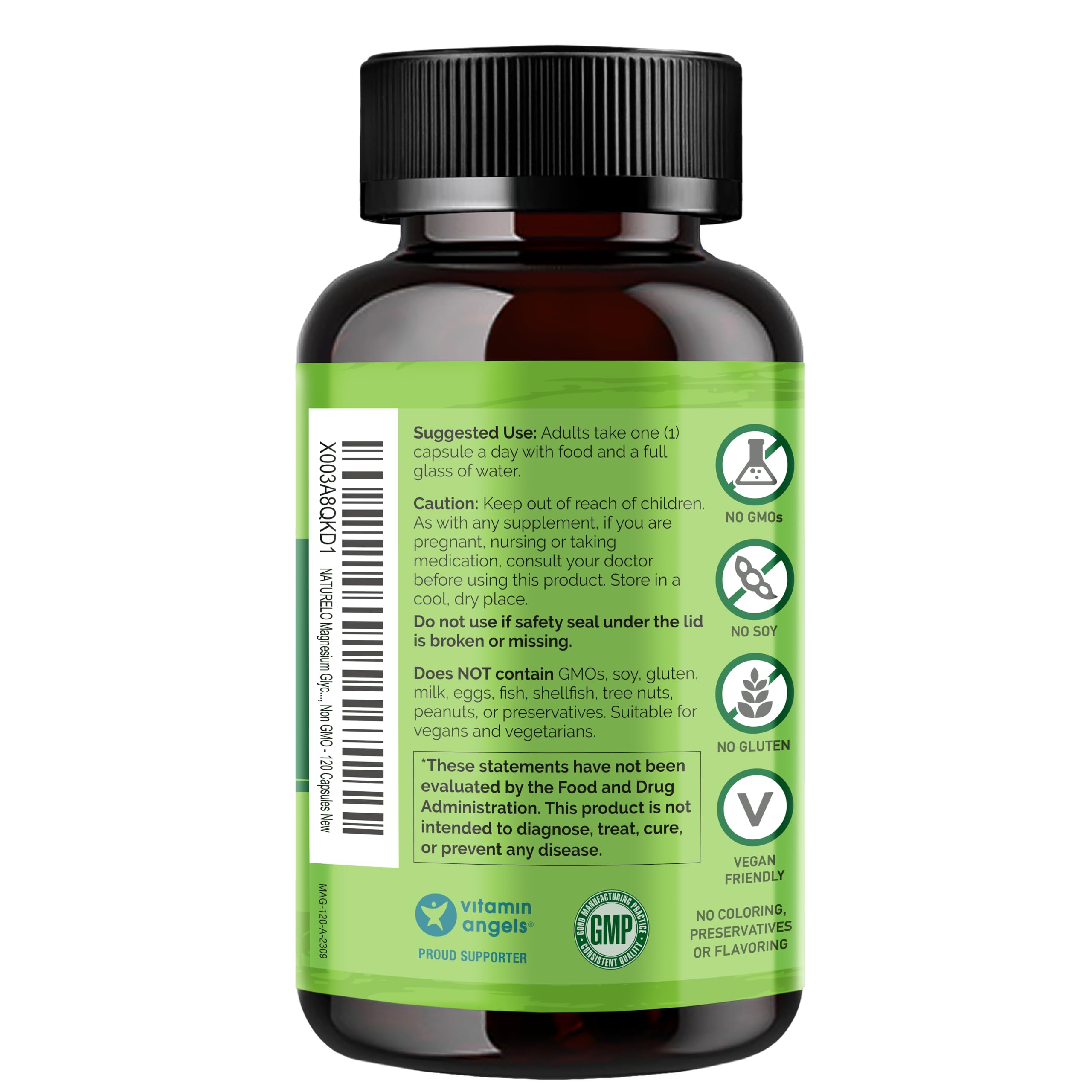 Foto 3 pulgar | Suplemento Naturelo Quelato De Glicinato De Magnesio 200 Mg 120 Cápsulas - Venta Internacional.