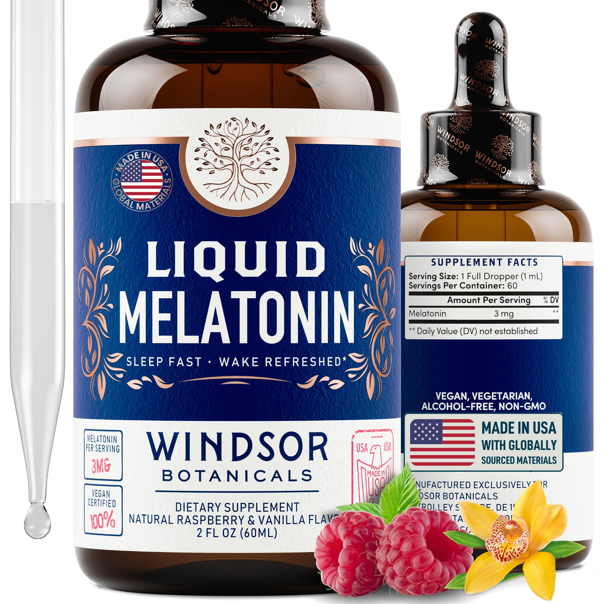 Foto 2 pulgar | Gotas De Melatonina Windsor Botanicals Max Strength, 3 Mg, 60 Ml - Venta Internacional.