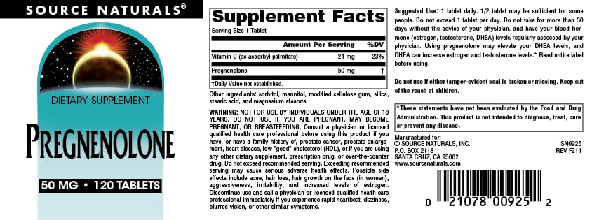 Foto 5 pulgar | Pregnenolona Supplement Source Naturals 50 Mg - 120 Comprimidos - Venta Internacional.